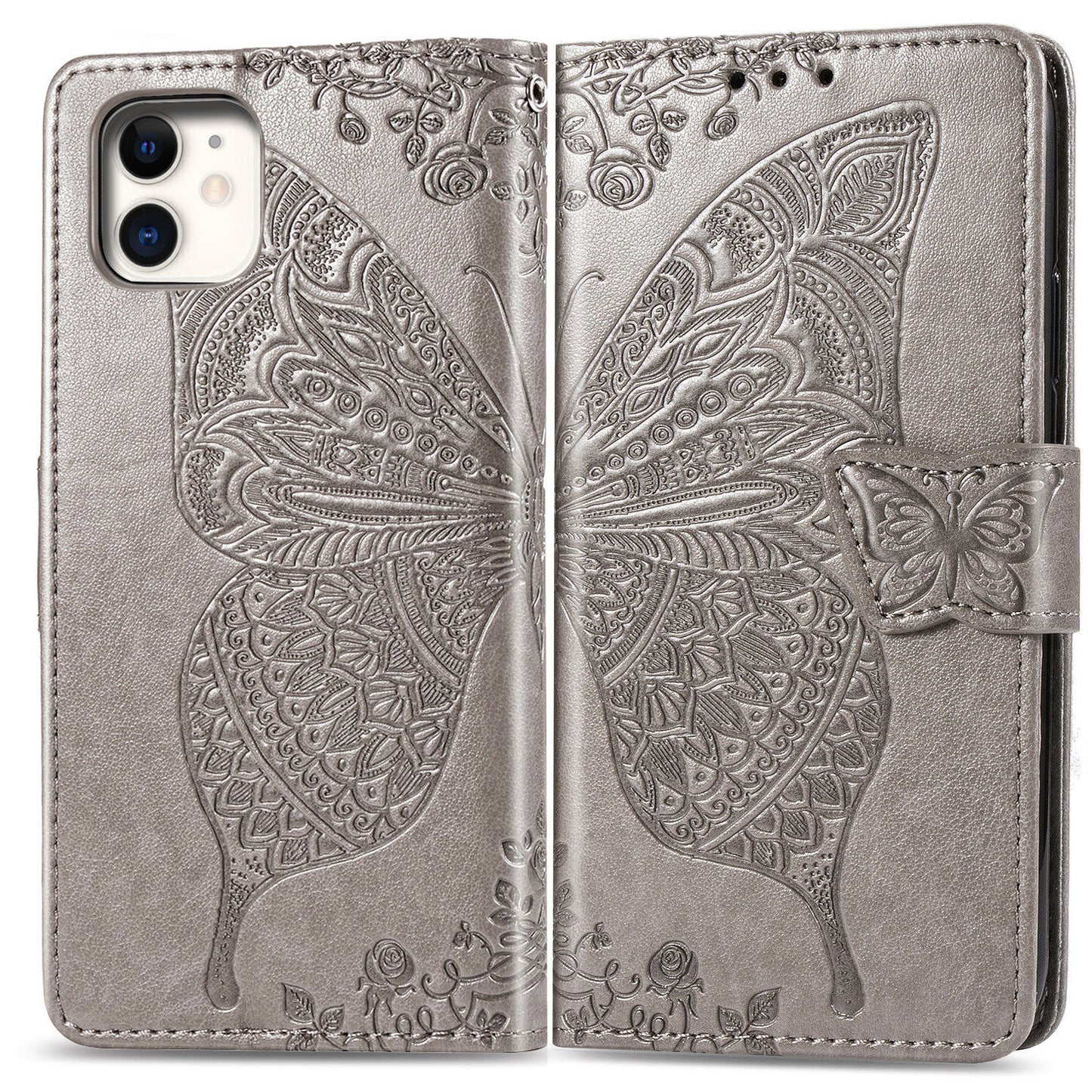 Embossed Butterfly Wallet Flip Case for iPhone 12