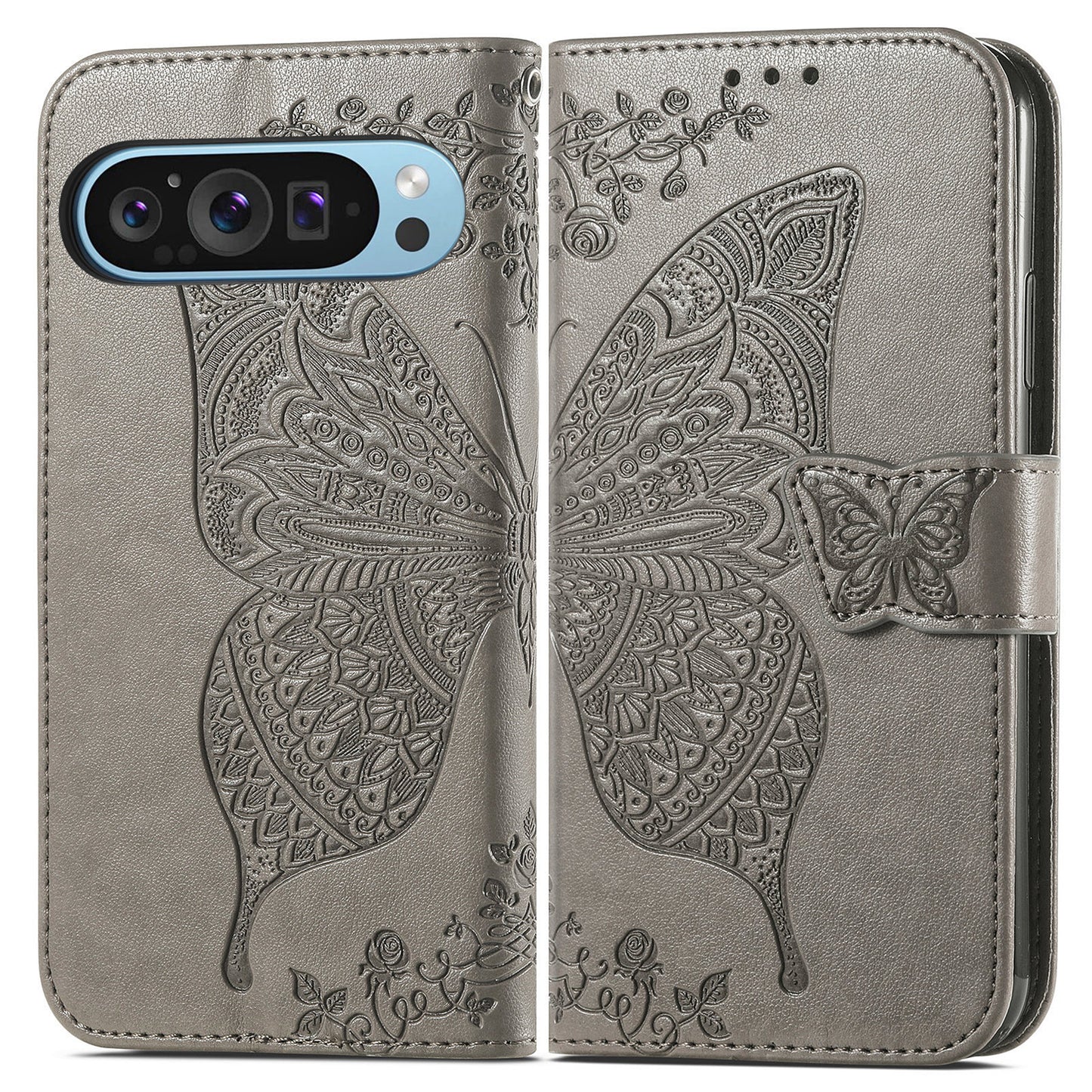 Embossed Butterfly Wallet Flip Case for Google Pixel 9 Pro
