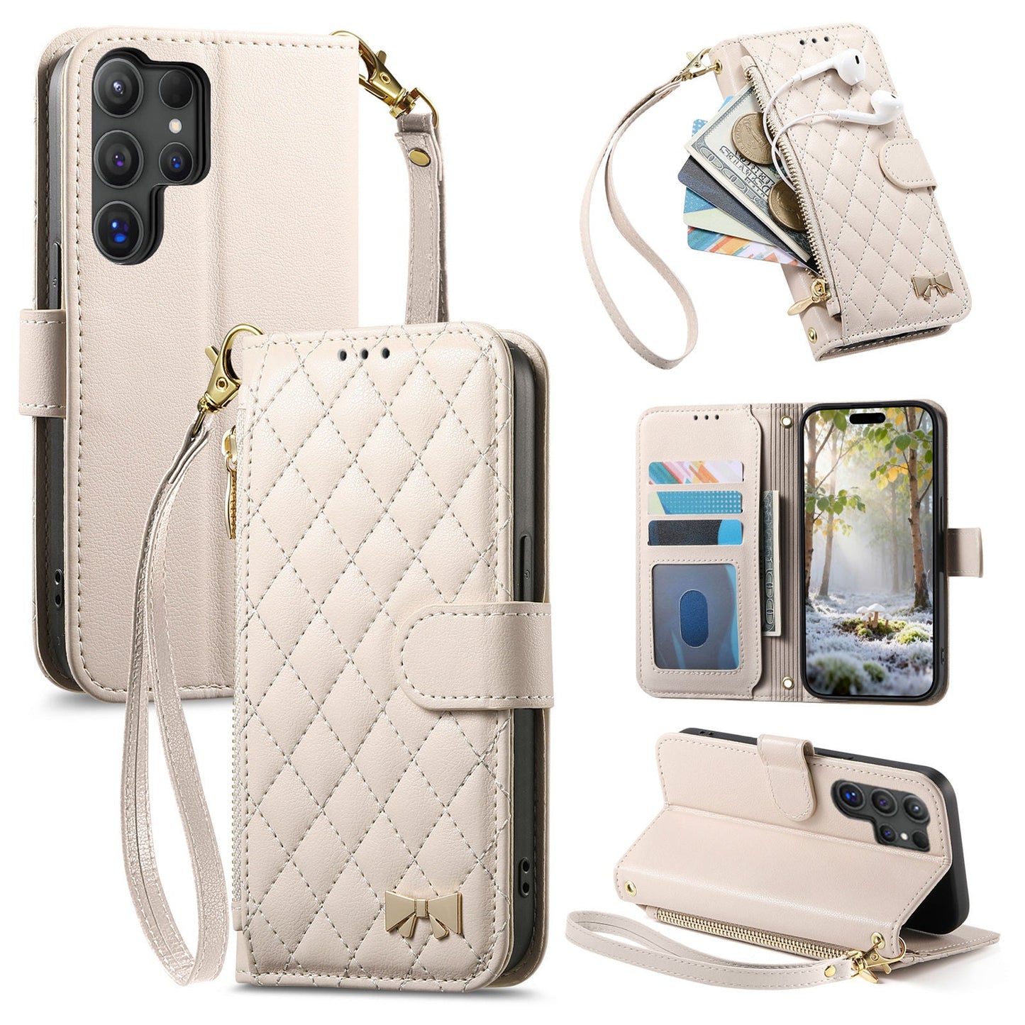 Elegant Diamond Quilted Leather Phone Wallet Case for Samsung Galaxy S25 Ultra
