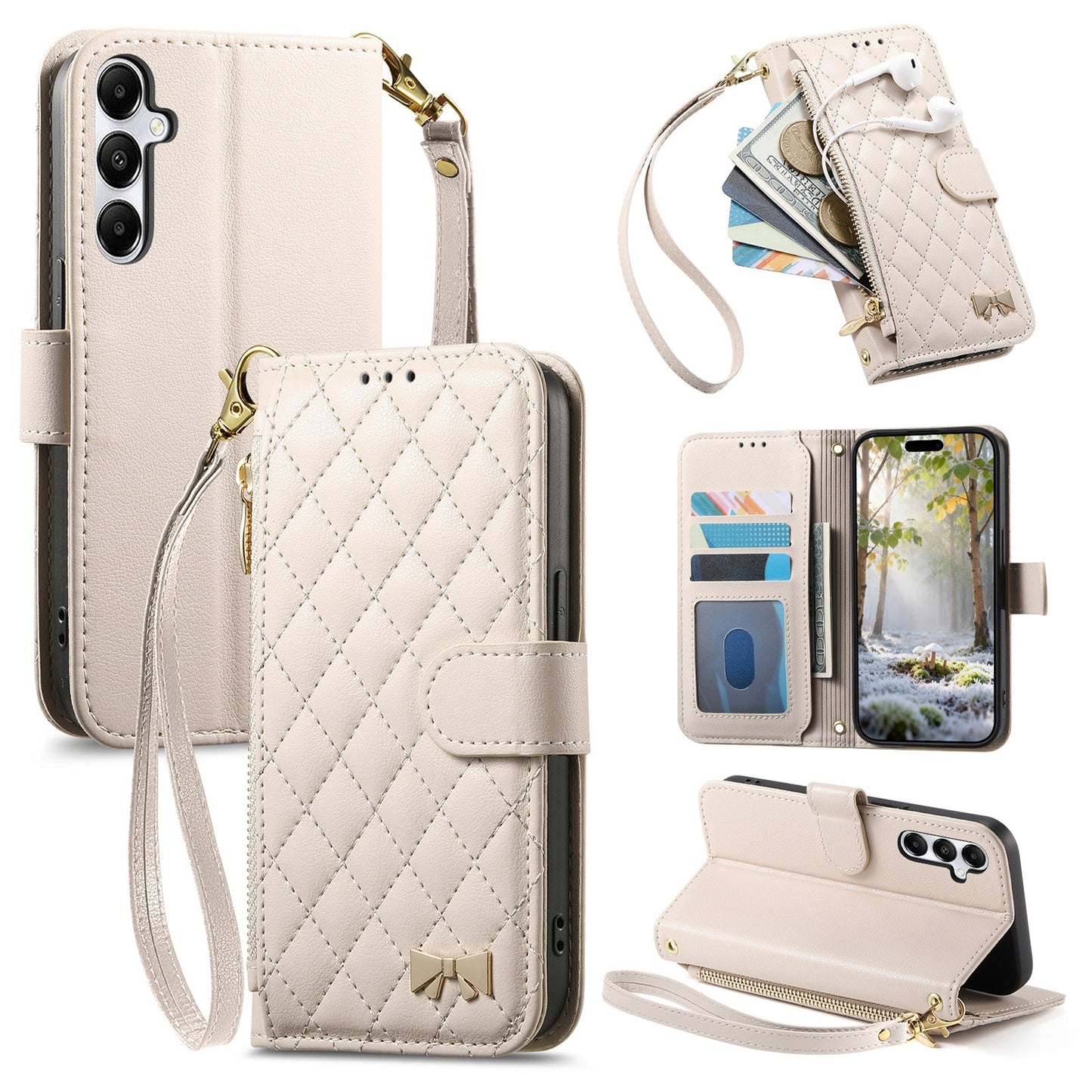 Elegant Diamond Quilted Leather Phone Wallet Case for Samsung Galaxy A16