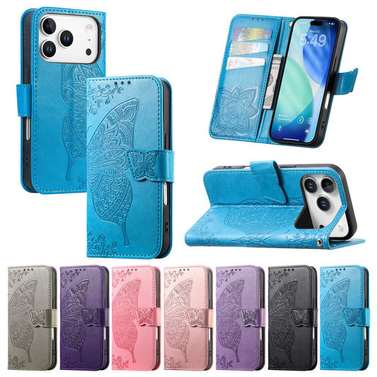 Embossed Butterfly Wallet Flip Case for iPhone 17 Pro