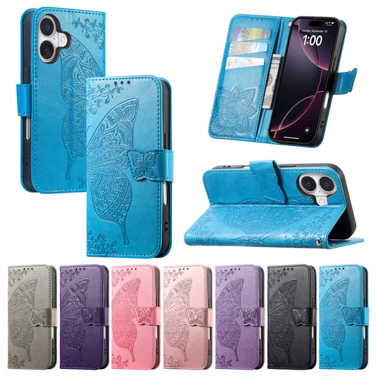 Embossed Butterfly Wallet Flip Case for iPhone 16