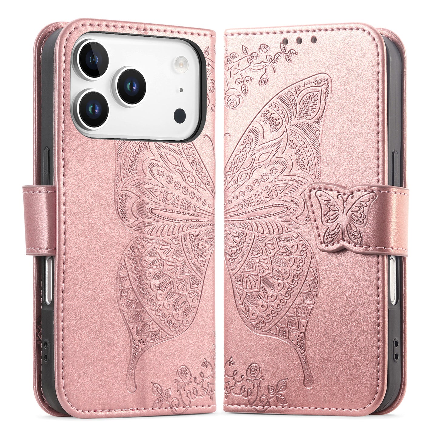 Embossed Butterfly Wallet Flip Case for iPhone 17 Pro