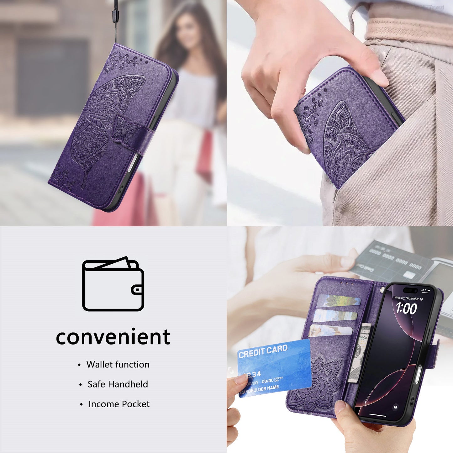 Embossed Butterfly Wallet Flip Case for Google Pixel 8a