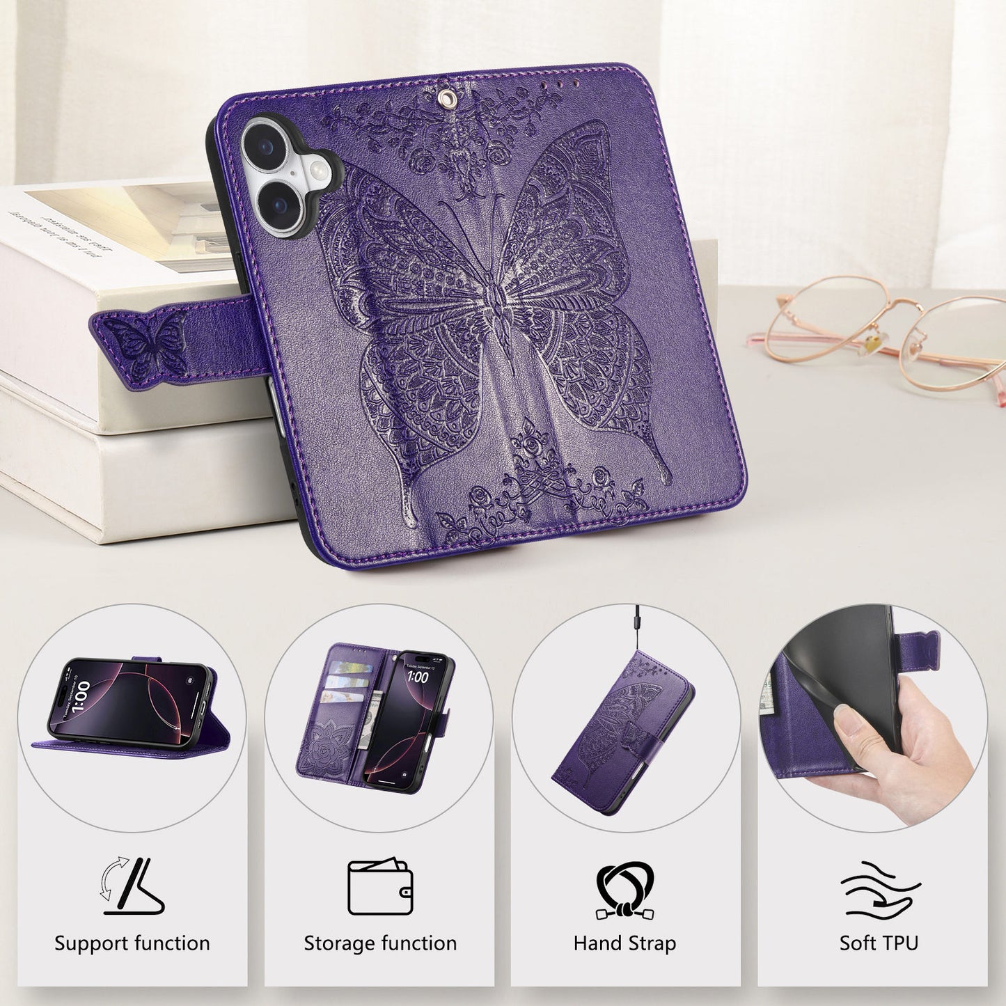 Embossed Butterfly Wallet Flip Case for Google Pixel 8a