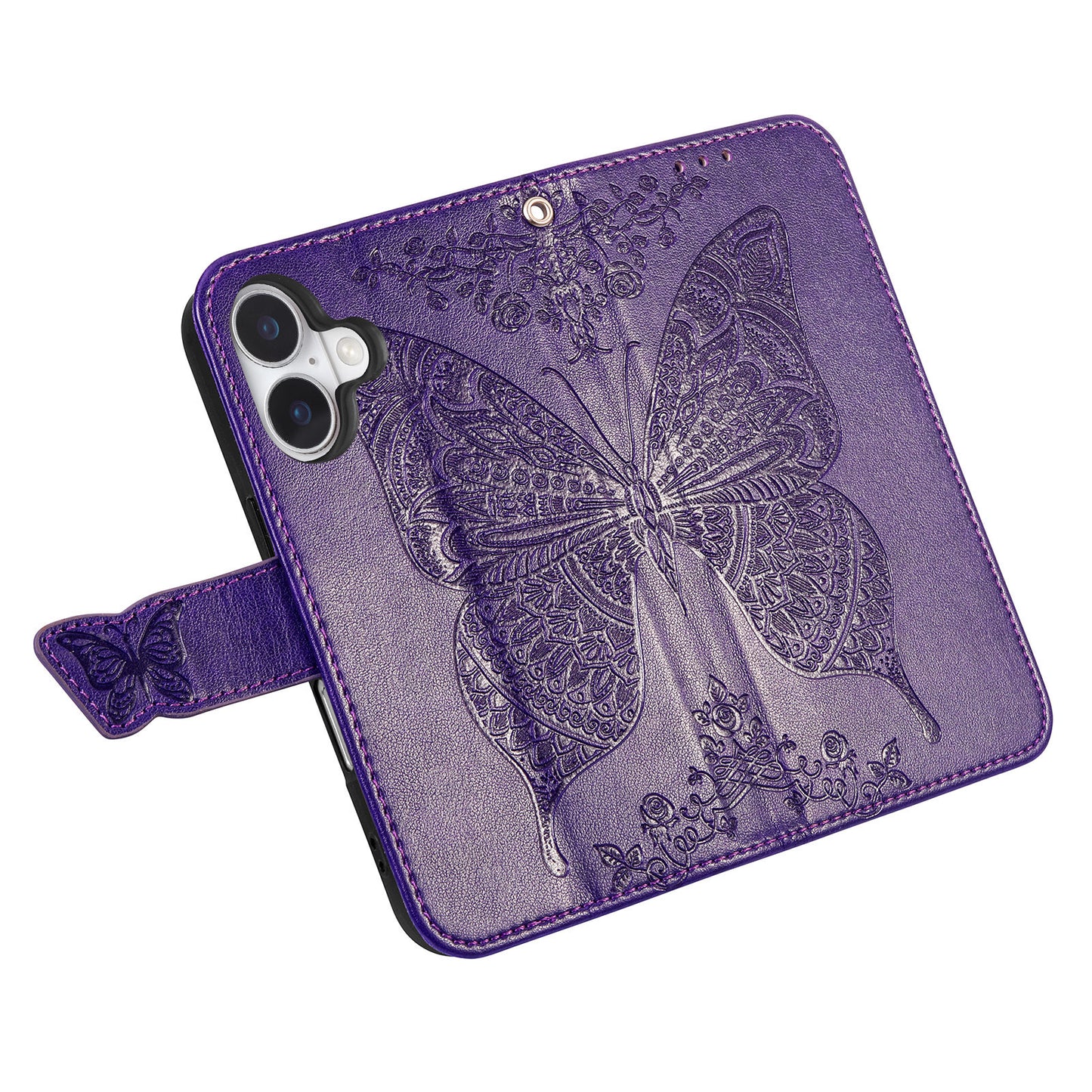 Embossed Butterfly Wallet Flip Case for iPhone 16 Pro