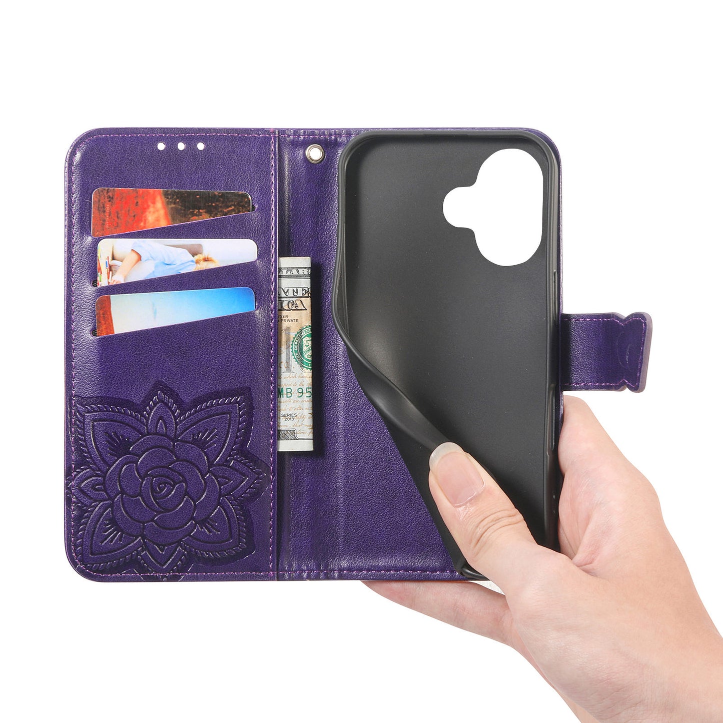Embossed Butterfly Wallet Flip Case for iPhone 16 Pro