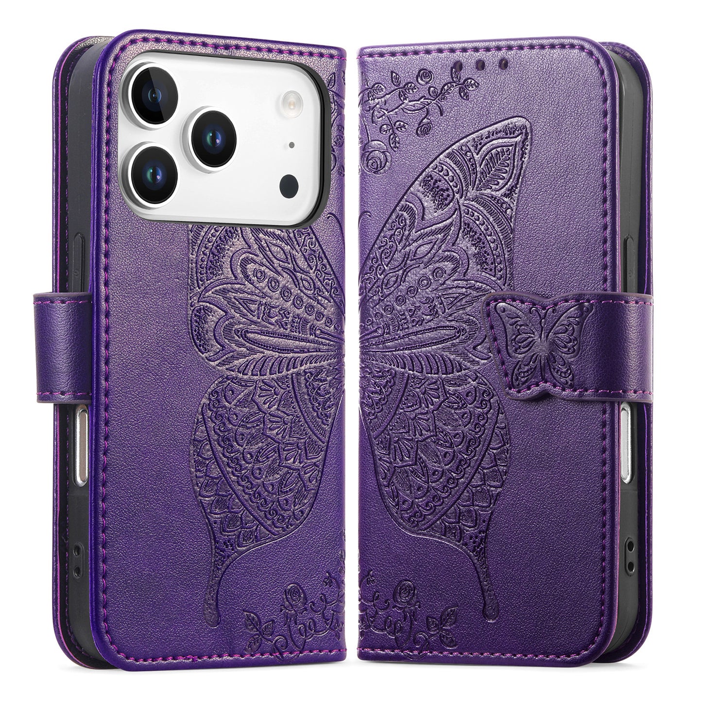 Embossed Butterfly Wallet Flip Case for iPhone 17 Pro