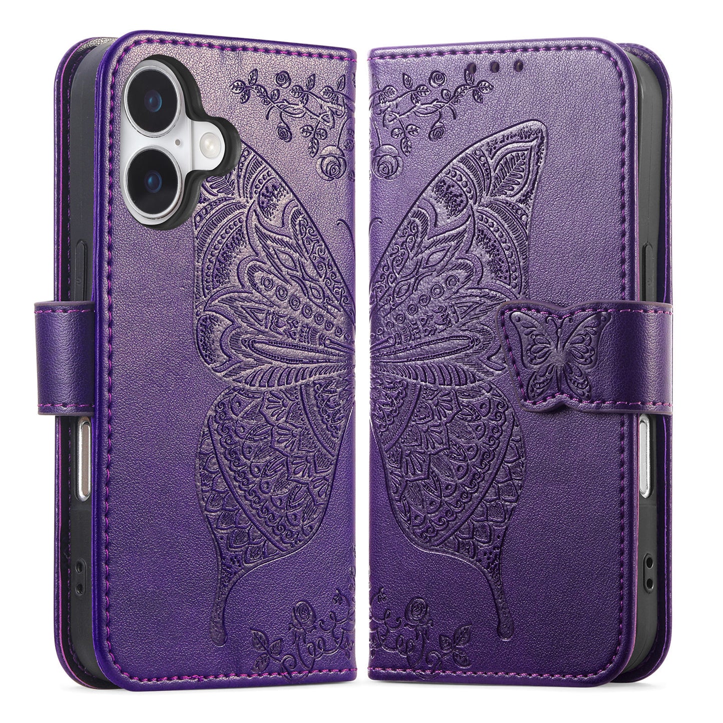 Embossed Butterfly Wallet Flip Case for iPhone 17