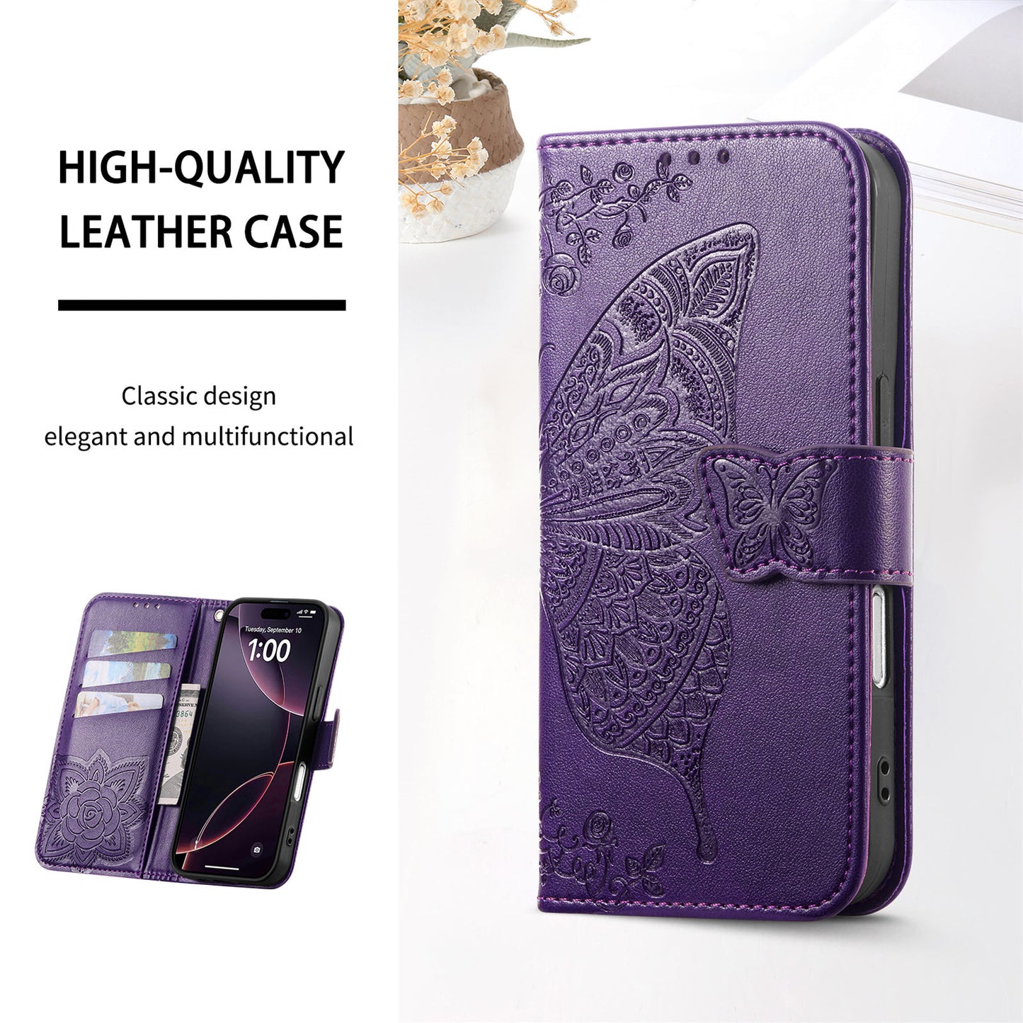 Embossed Butterfly Wallet Flip Case for Google Pixel 8a