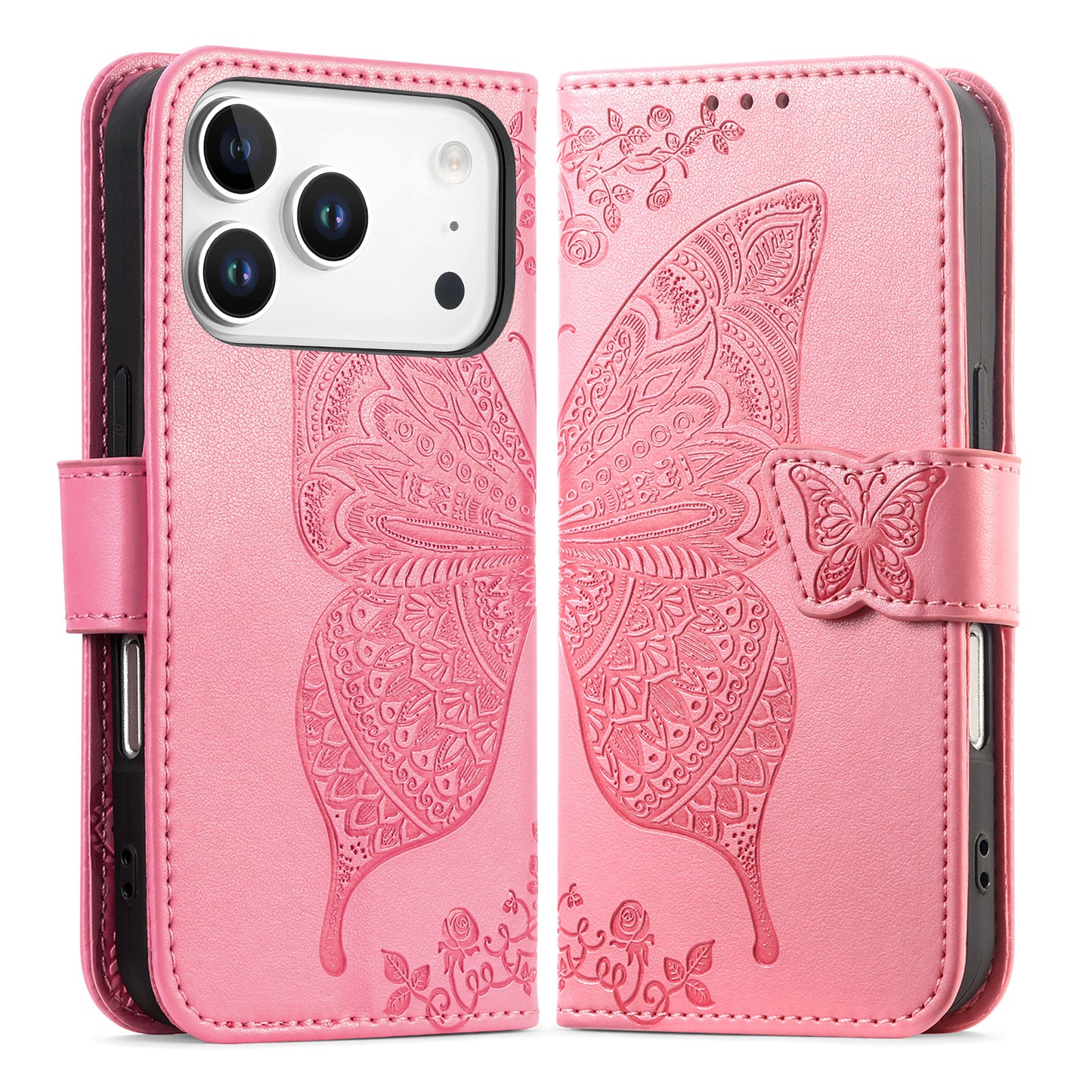 Embossed Butterfly Wallet Flip Case for iPhone 17 Pro