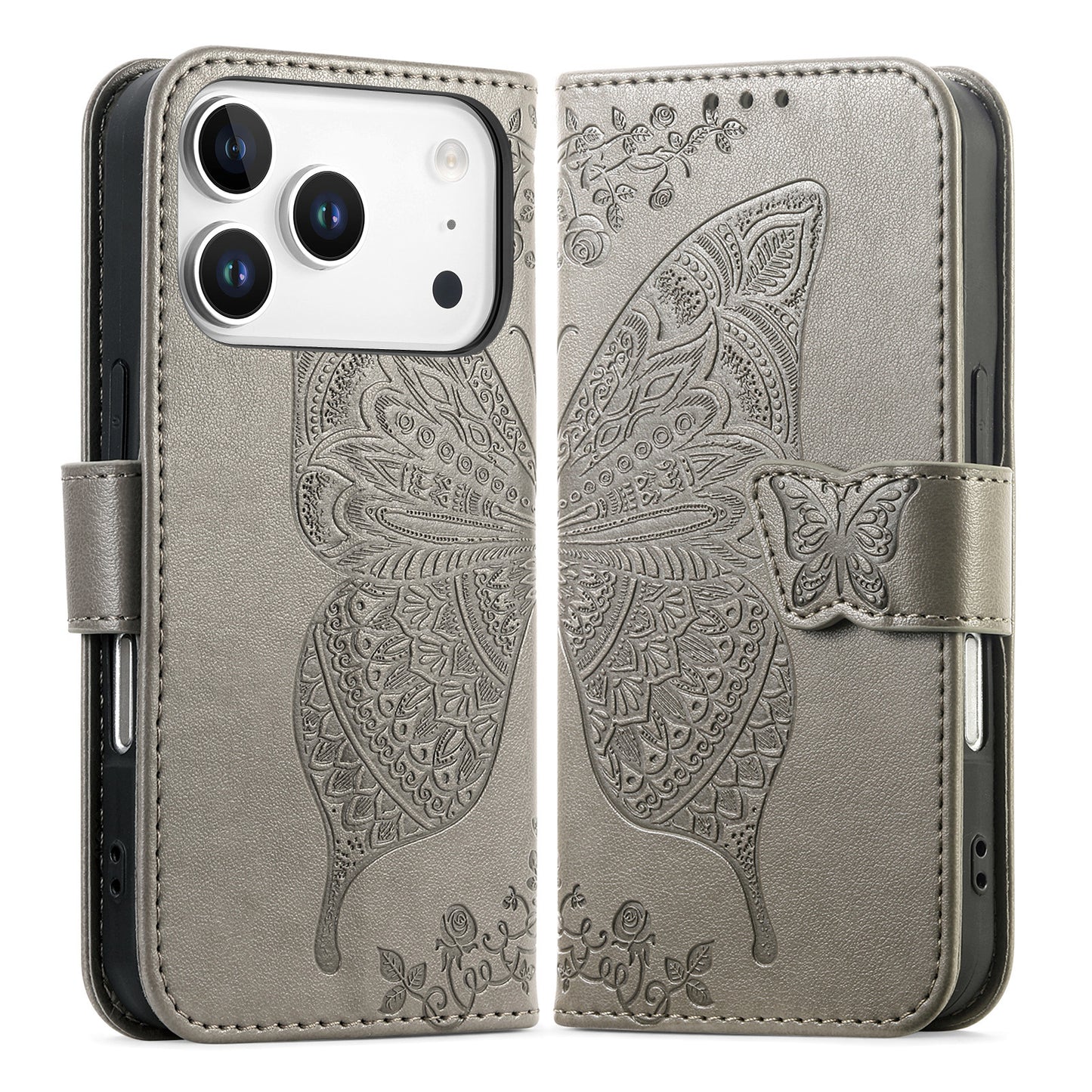 Embossed Butterfly Wallet Flip Case for iPhone 17 Pro