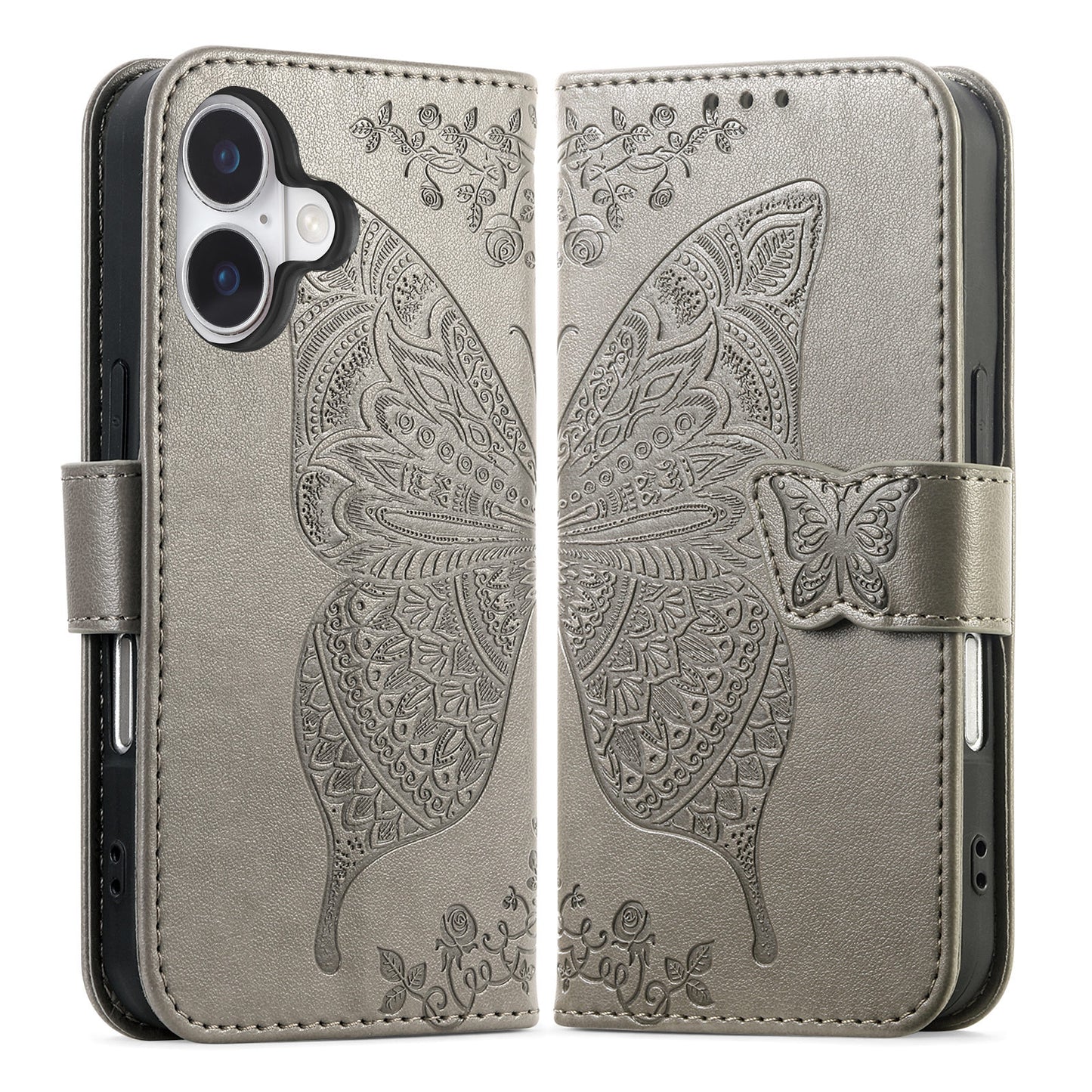 Embossed Butterfly Wallet Flip Case for iPhone 17