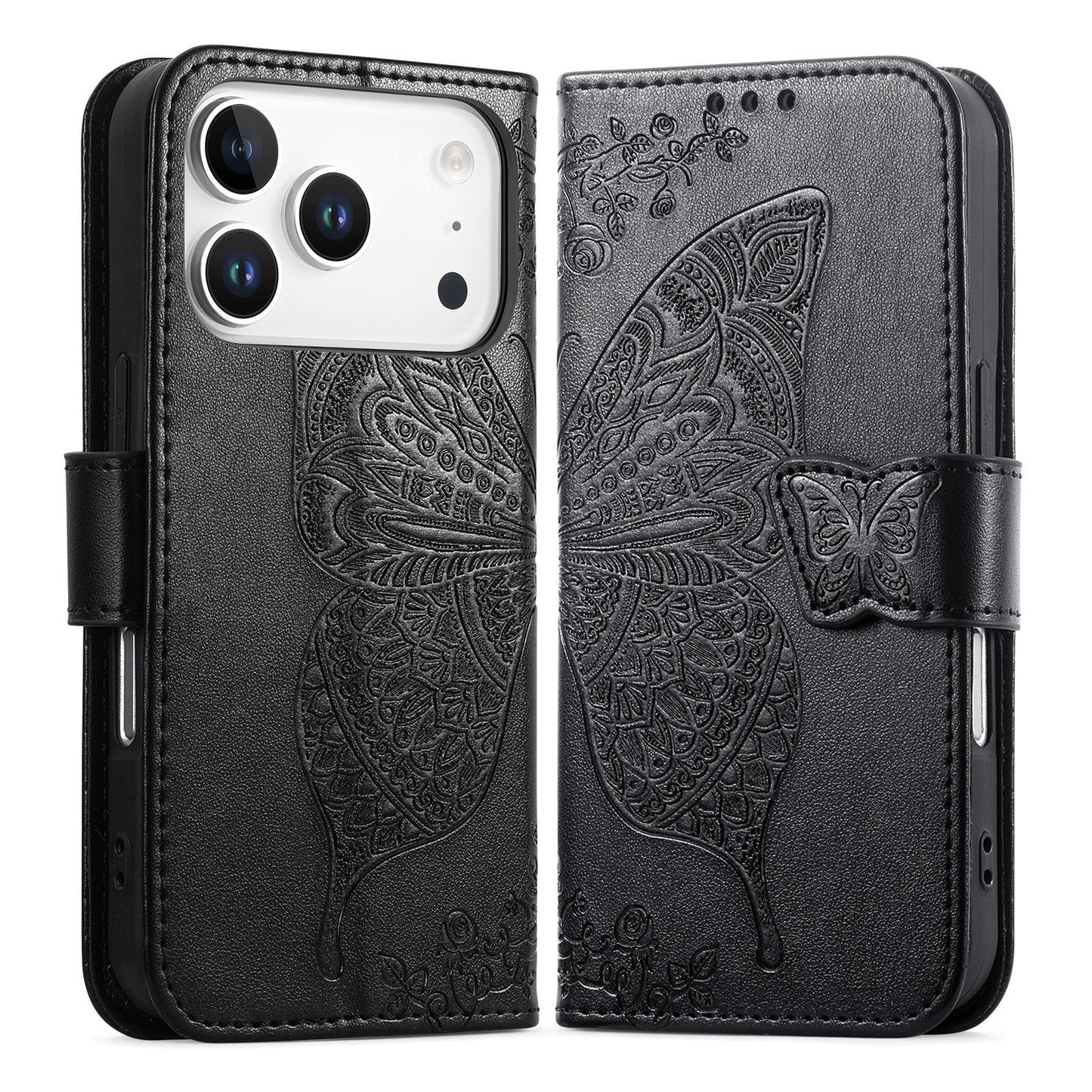 Embossed Butterfly Wallet Flip Case for iPhone 17 Pro
