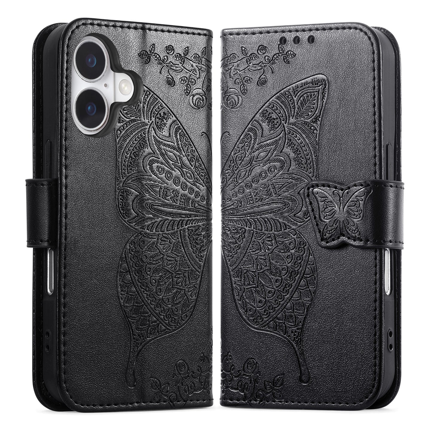 Embossed Butterfly Wallet Flip Case for iPhone 17