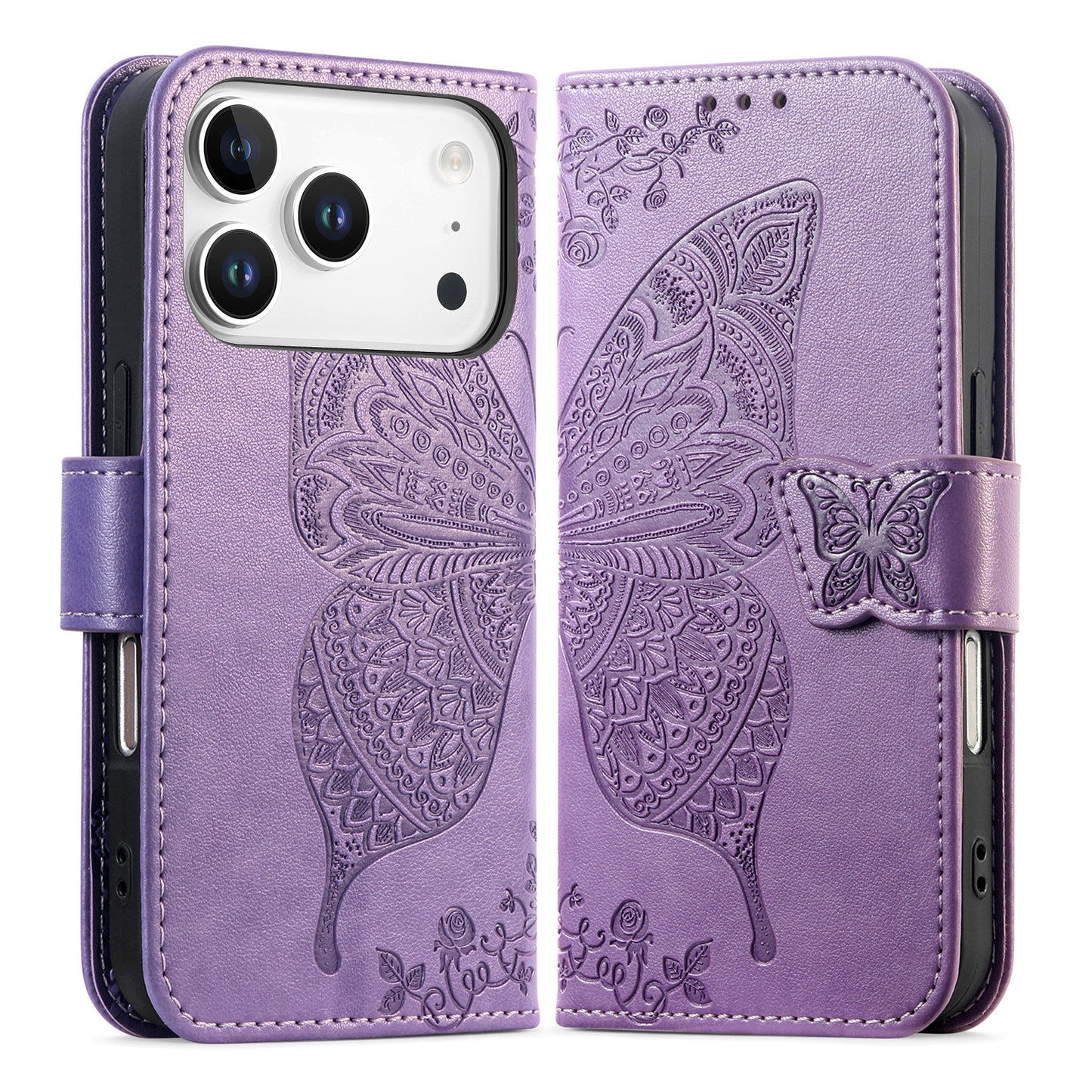 Embossed Butterfly Wallet Flip Case for iPhone 17 Pro