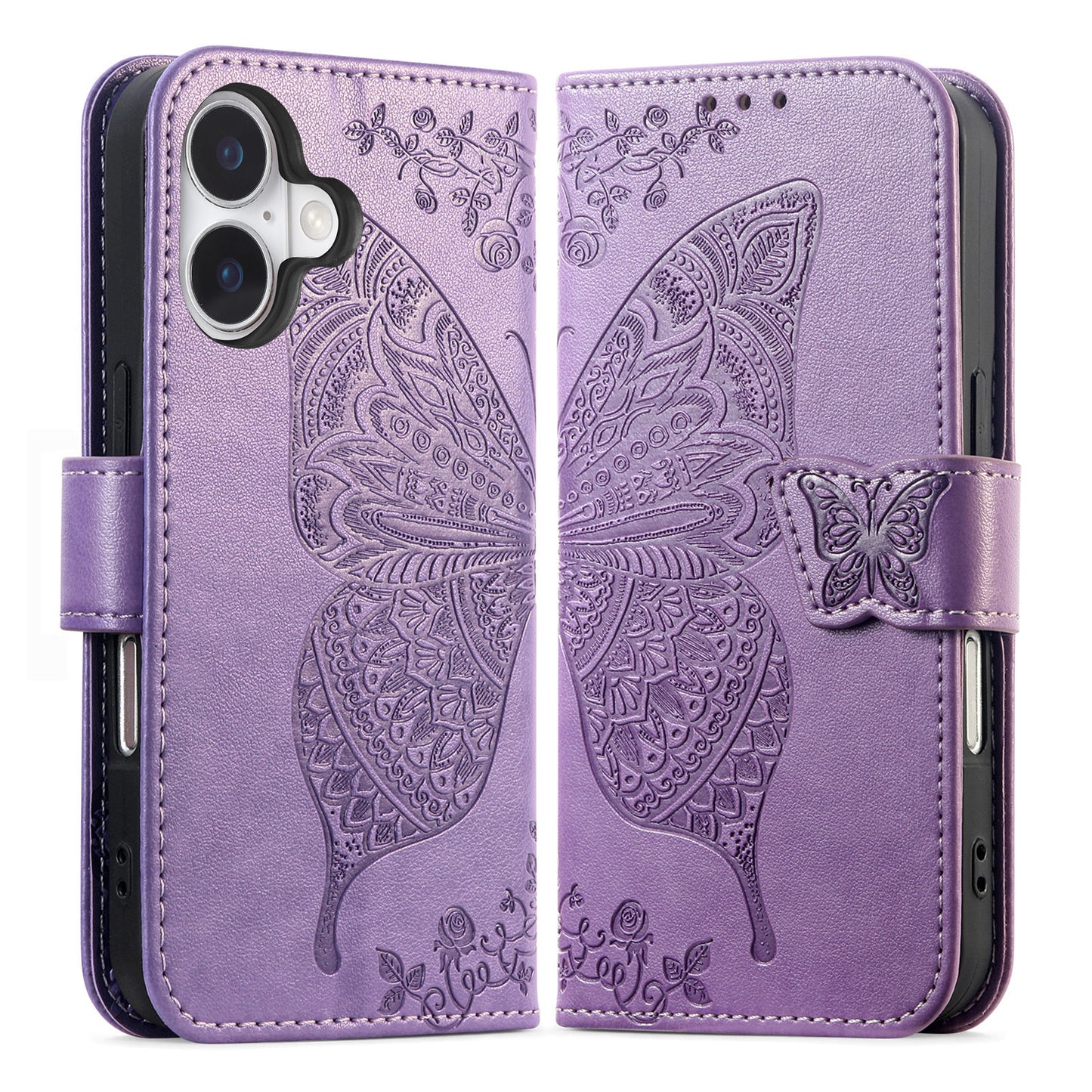 Embossed Butterfly Wallet Flip Case for iPhone 17
