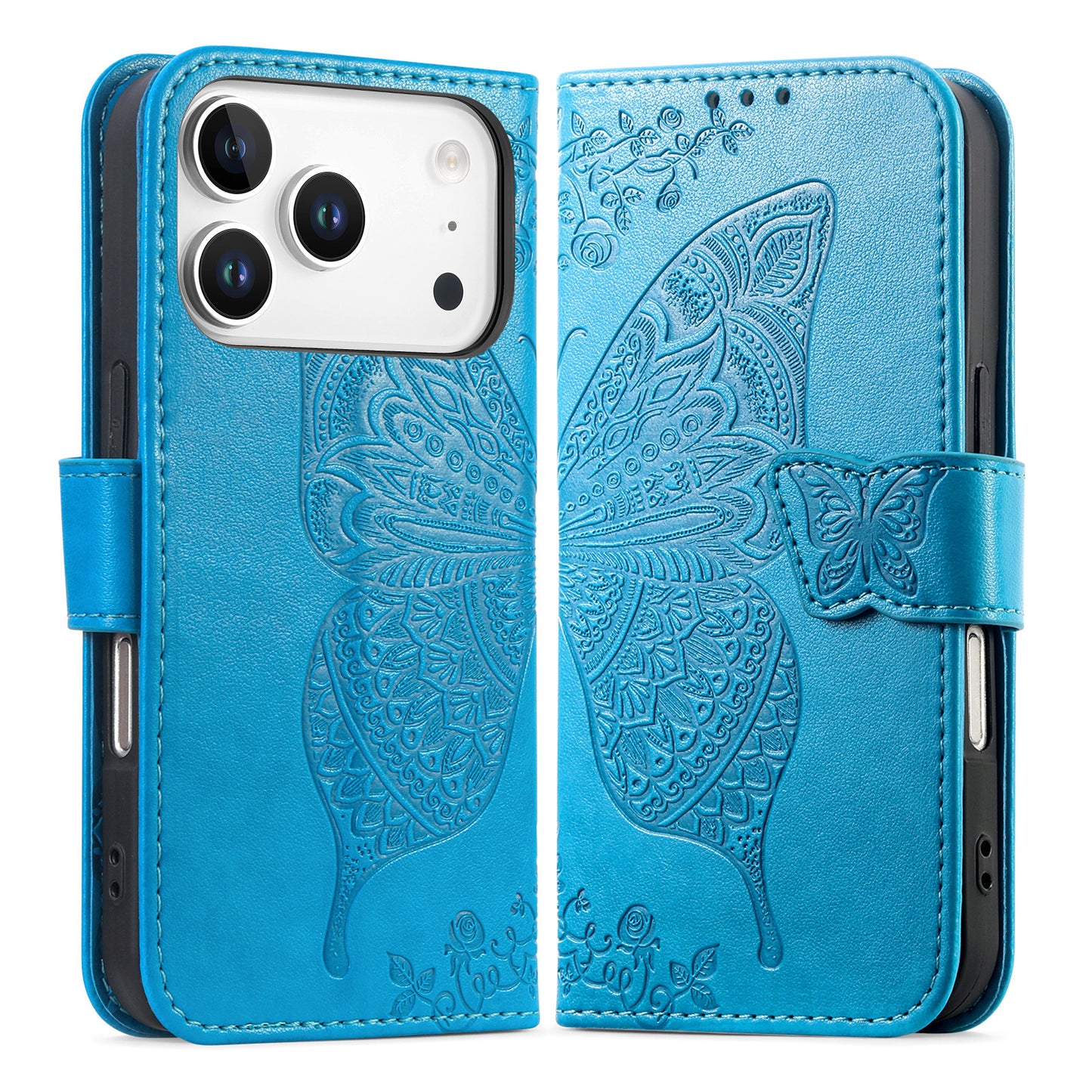 Embossed Butterfly Wallet Flip Case for iPhone 17 Pro
