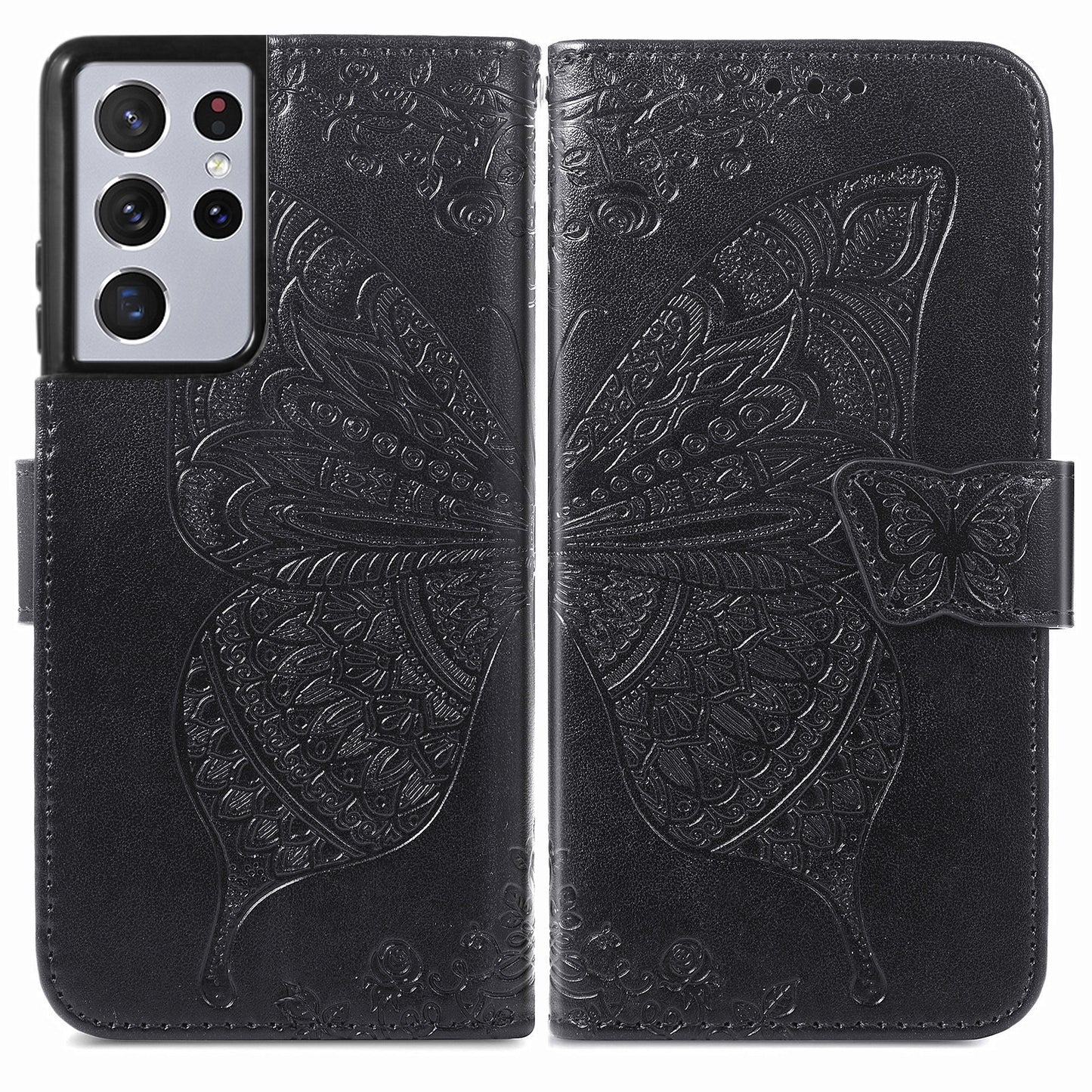 Embossed Butterfly Wallet Flip Case for Samsung Galaxy S21 Ultra