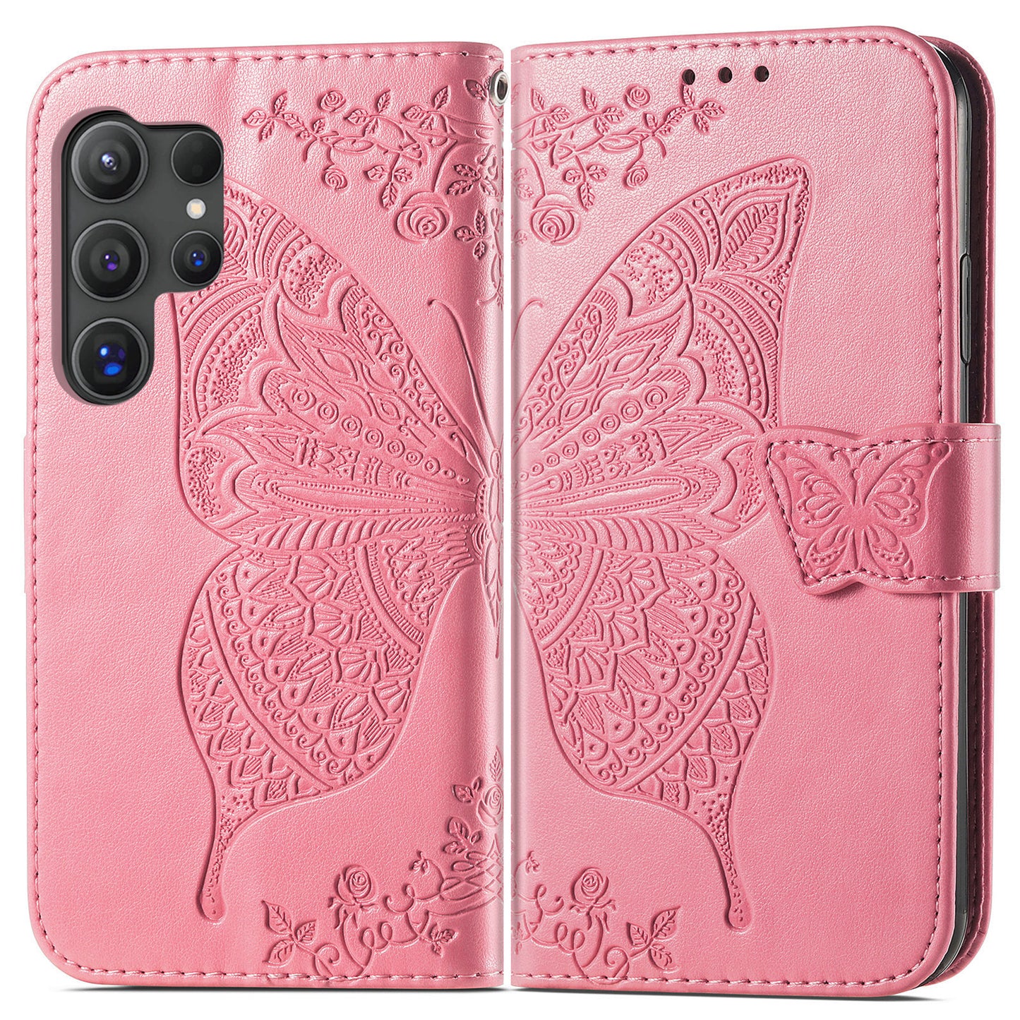 Embossed Butterfly Wallet Flip Case for Samsung Galaxy S23 Ultra