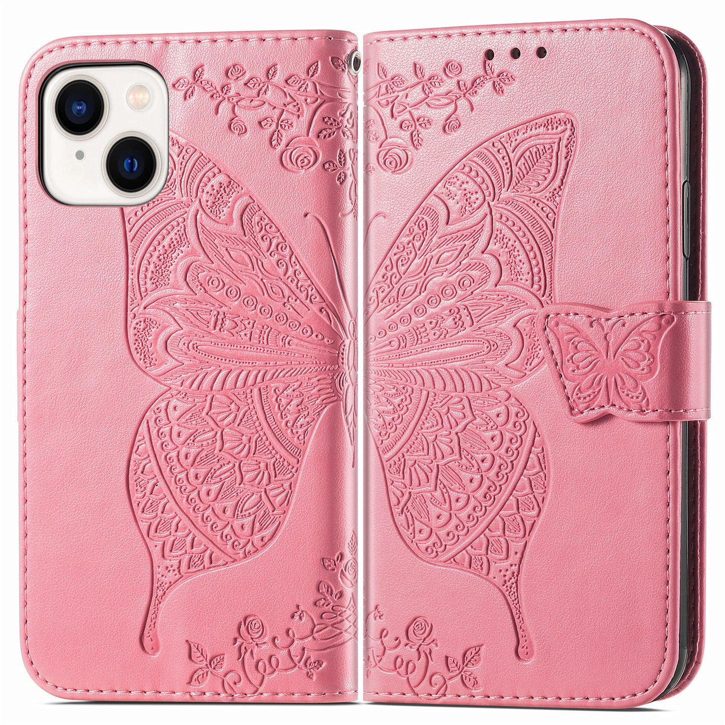 Embossed Butterfly Wallet Flip Case for iPhone 13