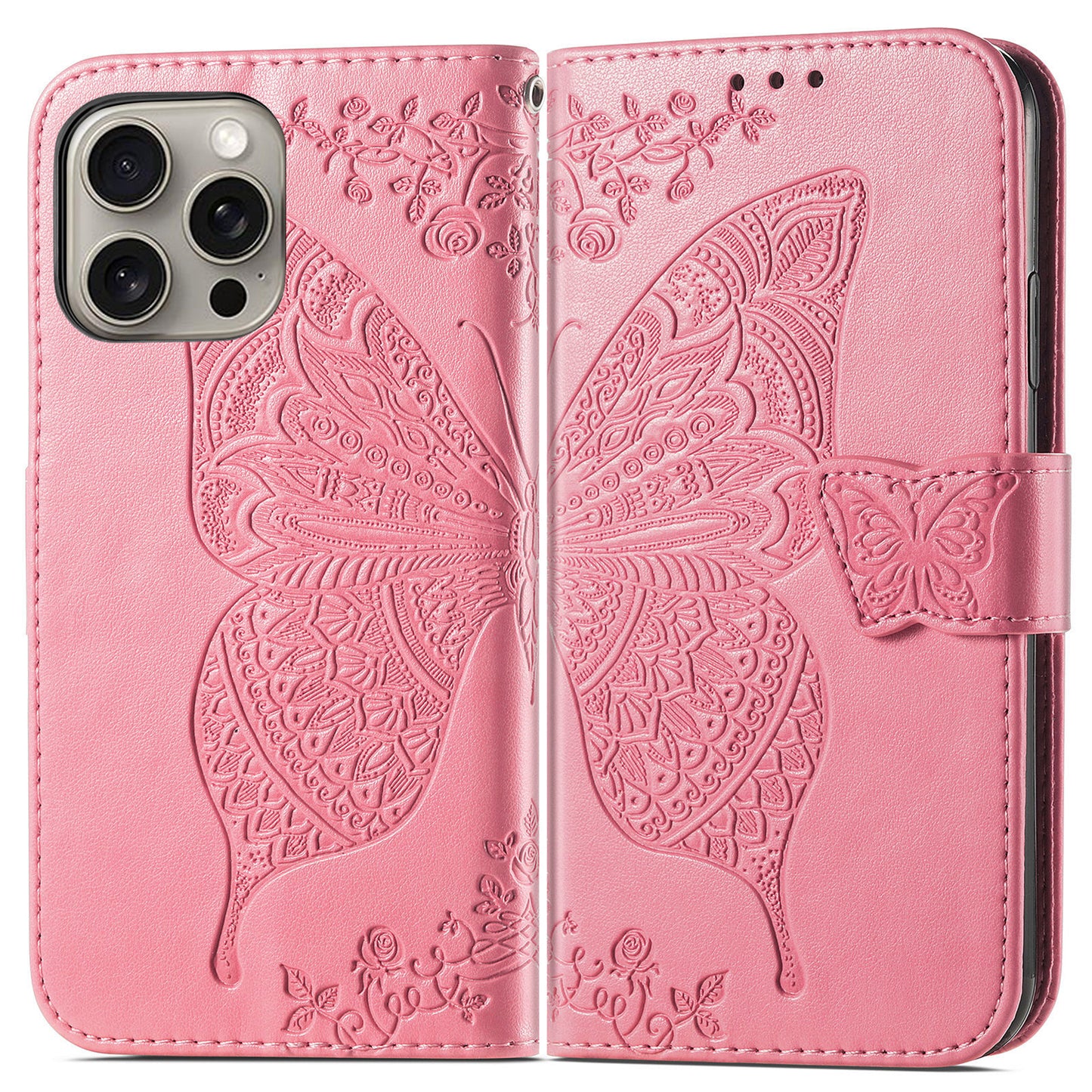 Embossed Butterfly Wallet Flip Case for iPhone 16 Pro