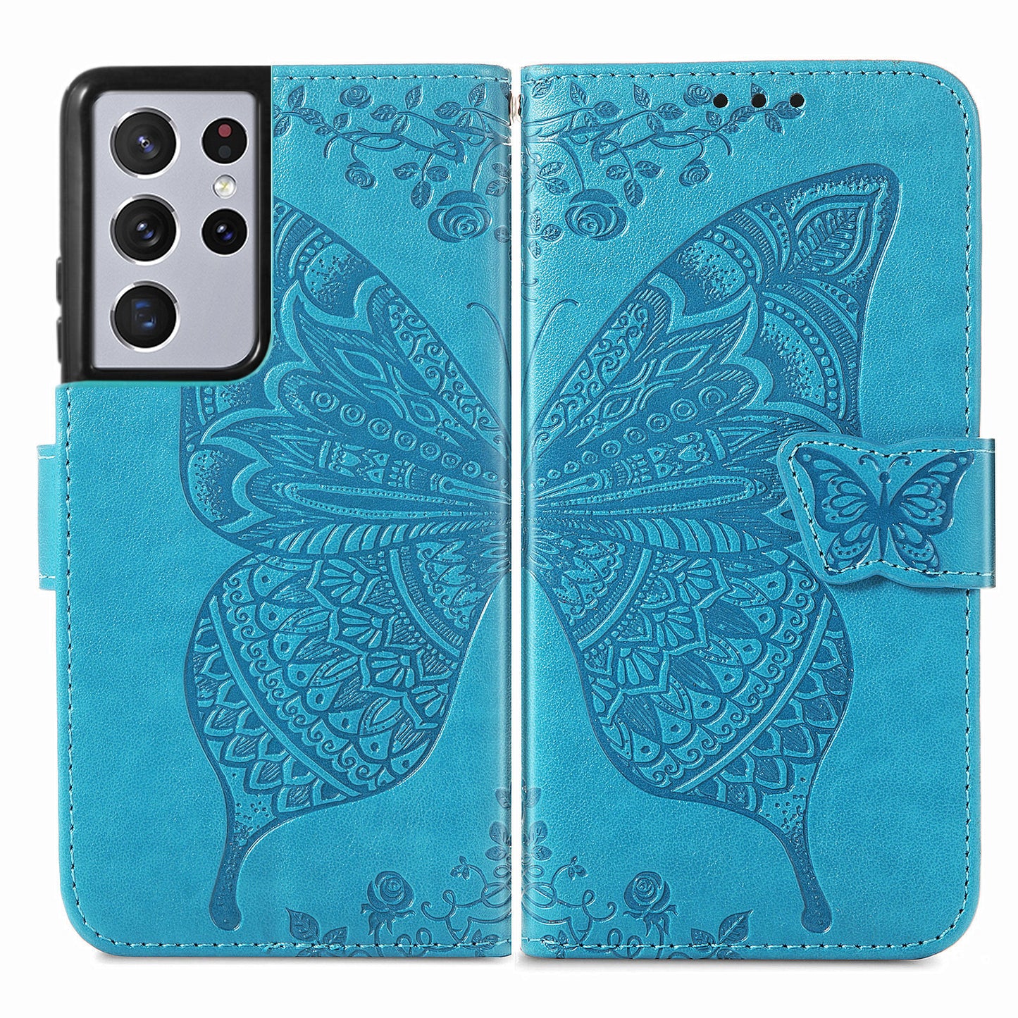 Embossed Butterfly Wallet Flip Case for Samsung Galaxy S21 Ultra
