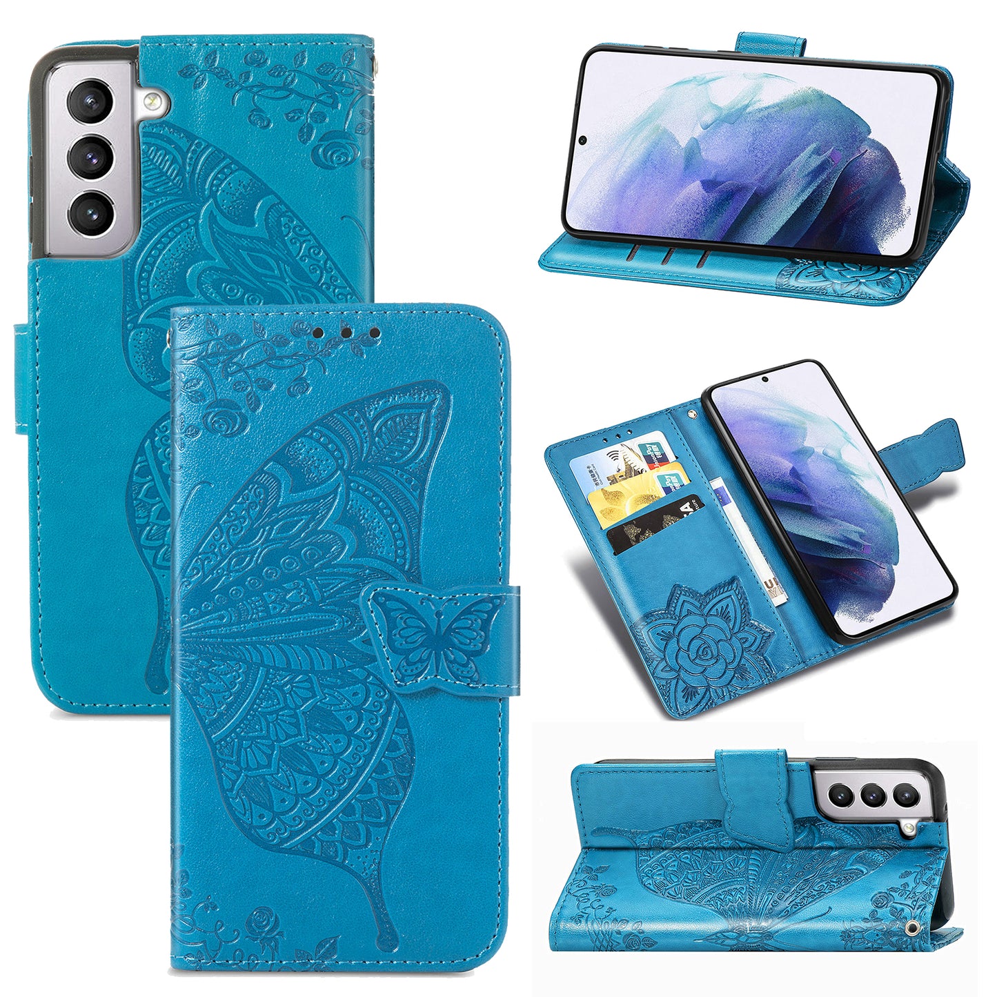 Embossed Butterfly Wallet Flip Case for Samsung Galaxy S22 Plus