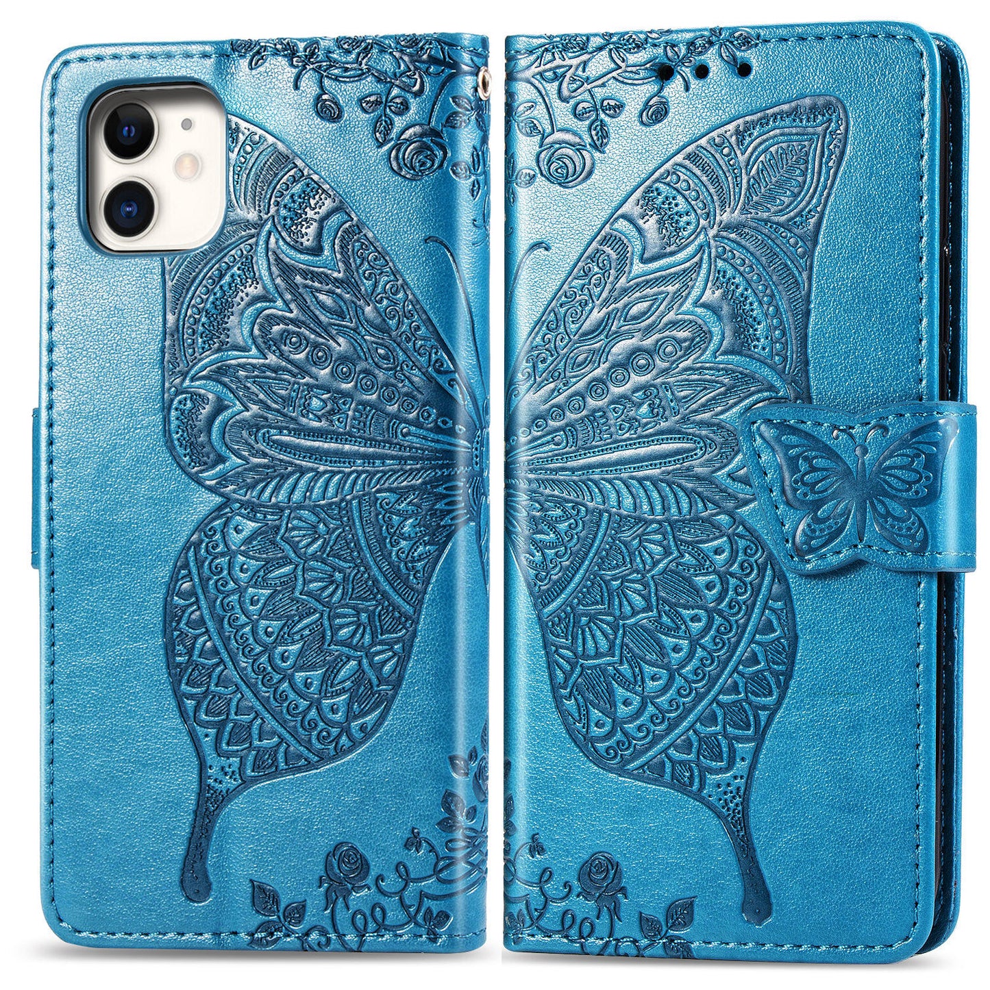 Embossed Butterfly Wallet Flip Case for iPhone 12