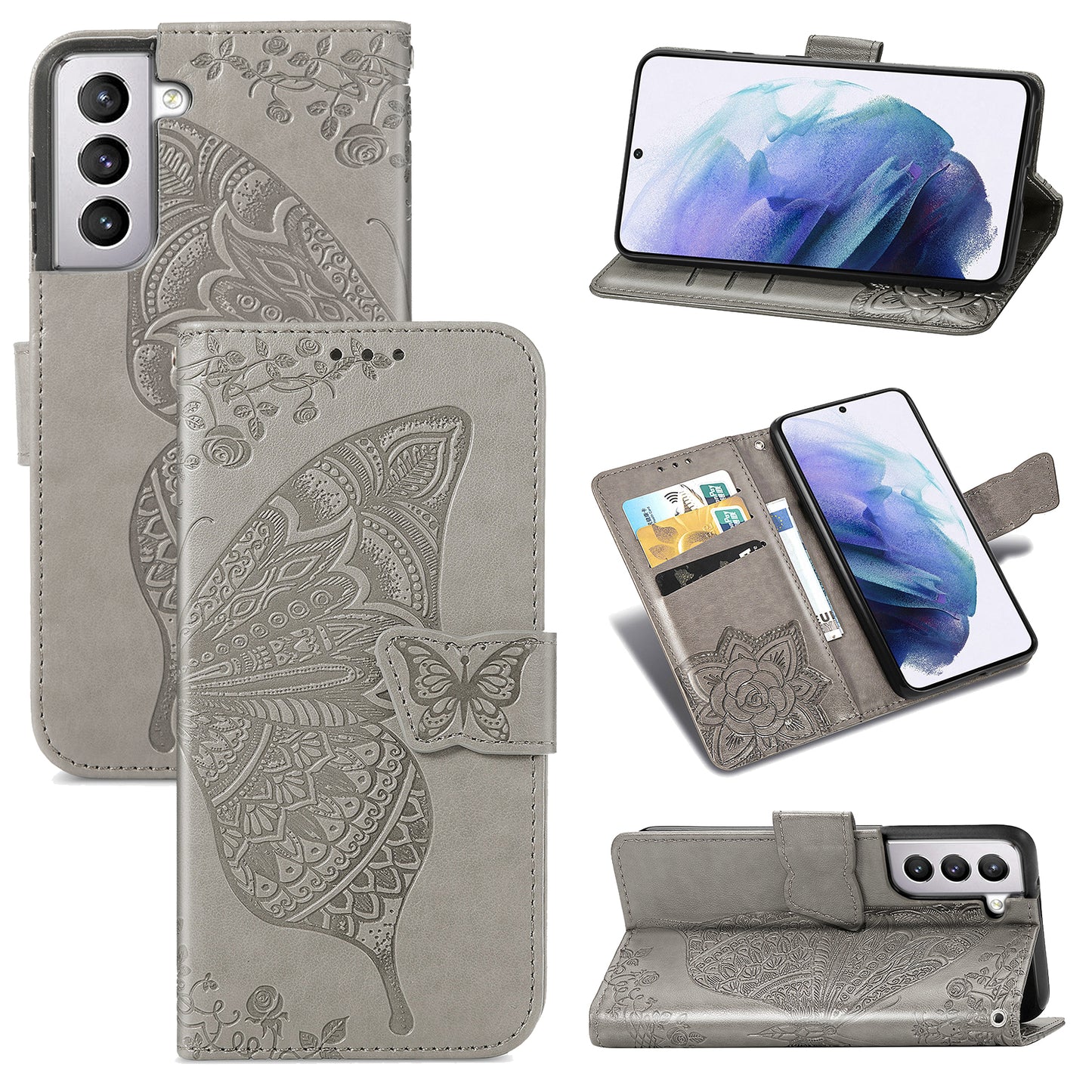 Embossed Butterfly Wallet Flip Case for Samsung Galaxy S22 Plus