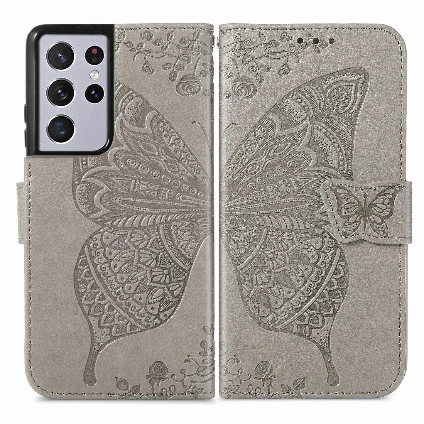 Embossed Butterfly Wallet Flip Case for Samsung Galaxy S21 Ultra