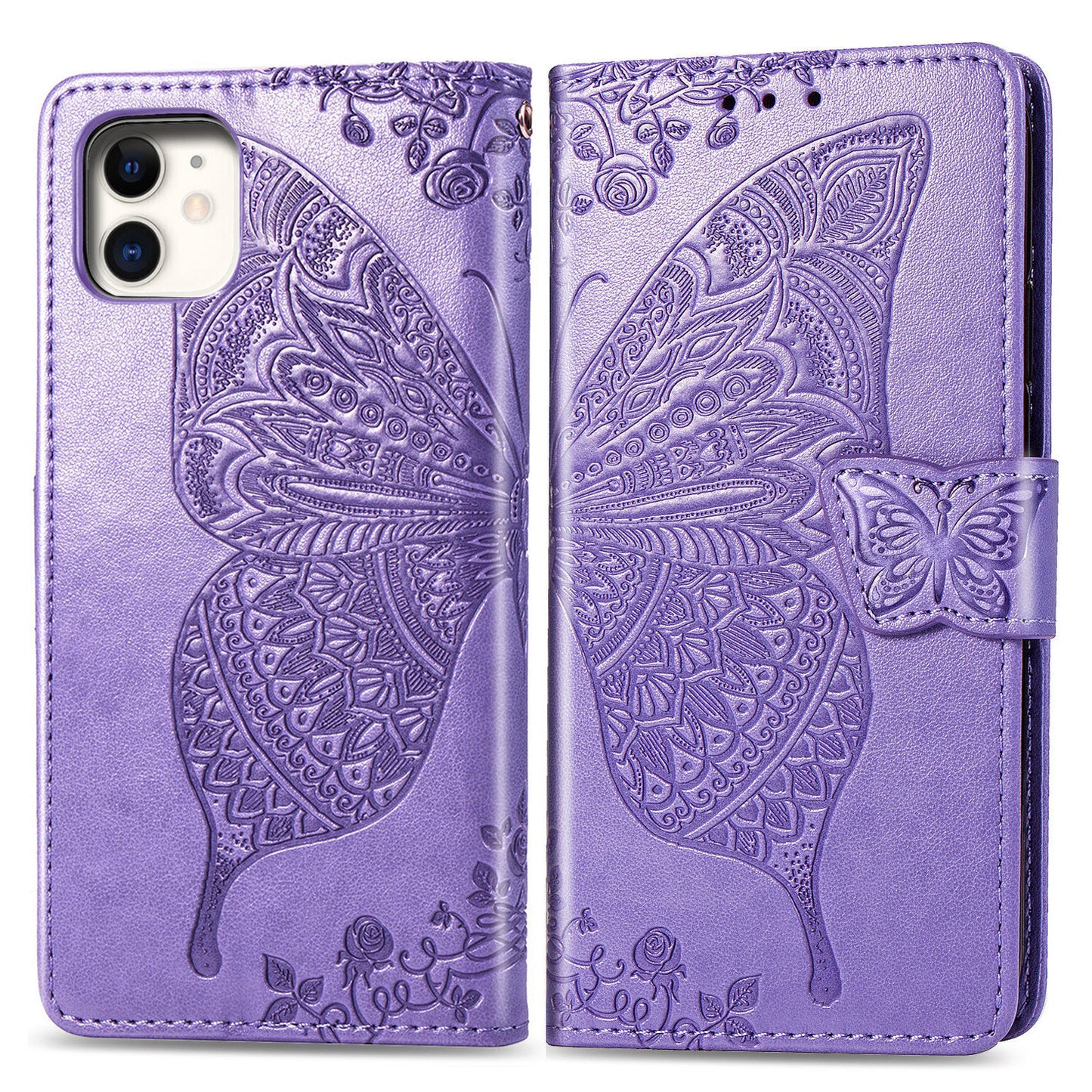 Embossed Butterfly Wallet Flip Case for iPhone 12