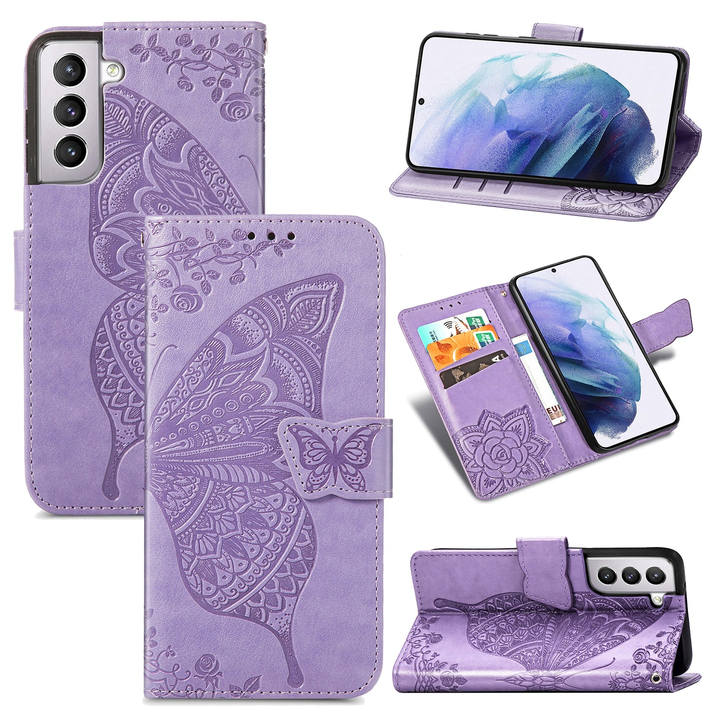 Embossed Butterfly Wallet Flip Case for Samsung Galaxy S22 Plus
