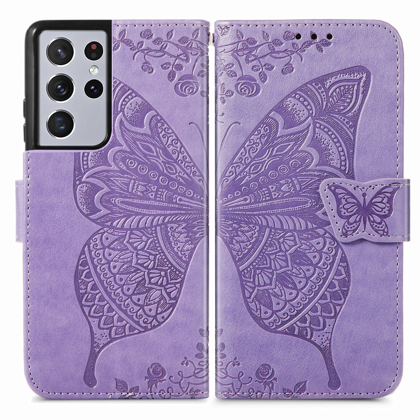 Embossed Butterfly Wallet Flip Case for Samsung Galaxy S21 Ultra