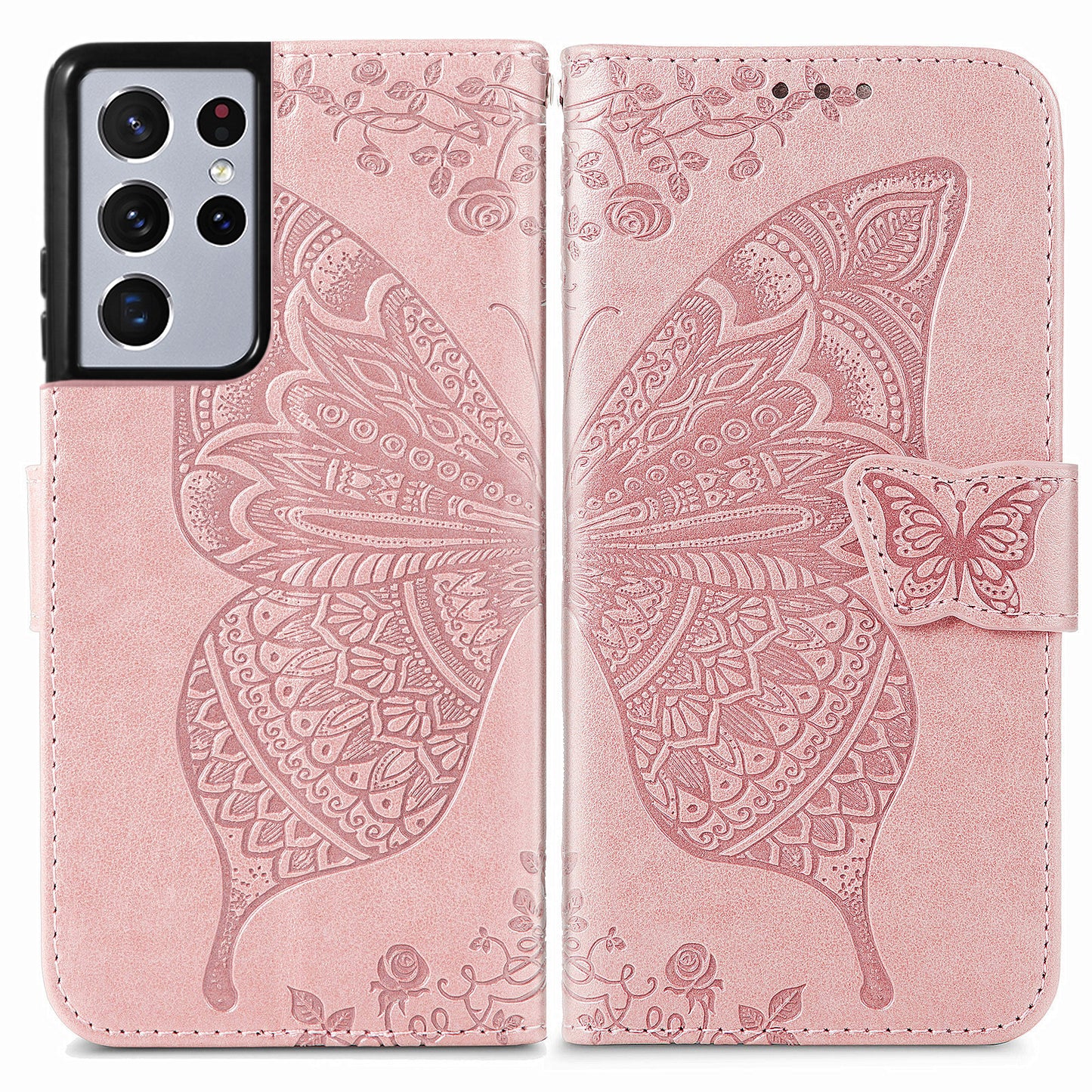 Embossed Butterfly Wallet Flip Case for Samsung Galaxy S21 Ultra