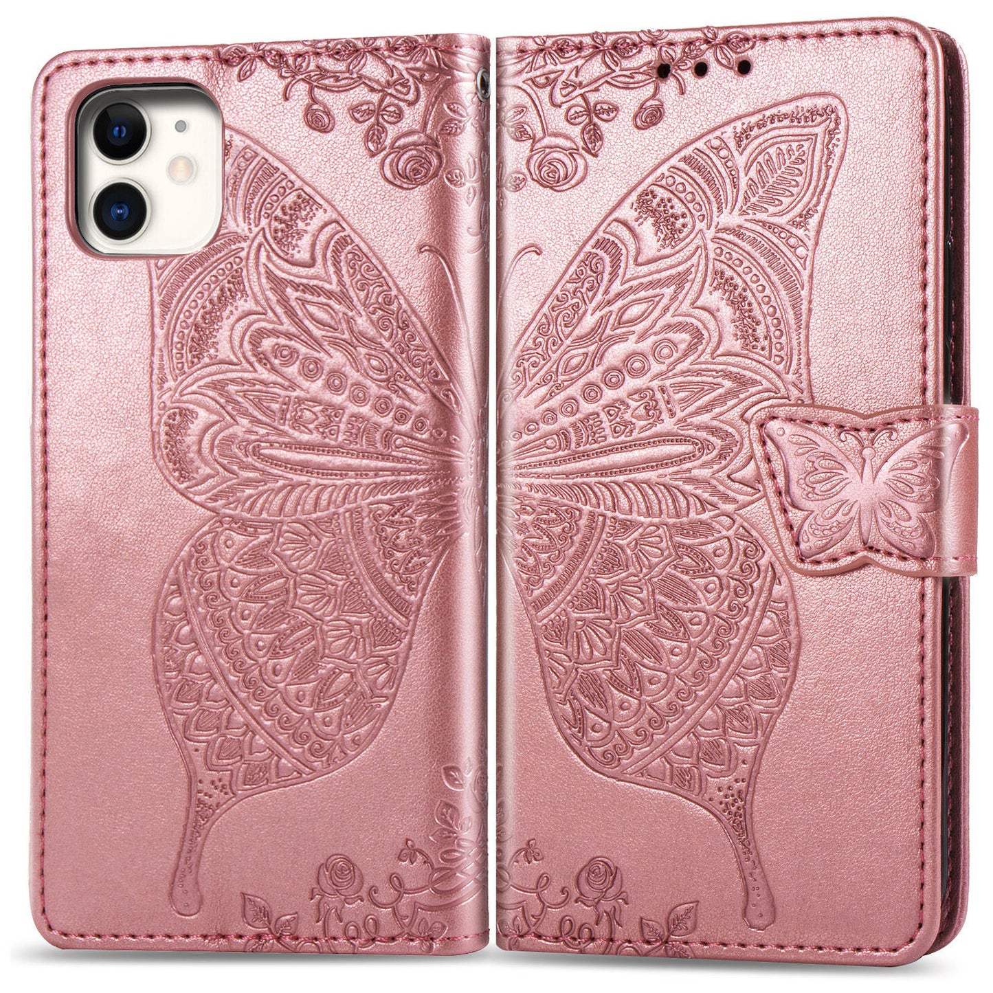 Embossed Butterfly Wallet Flip Case for iPhone 12