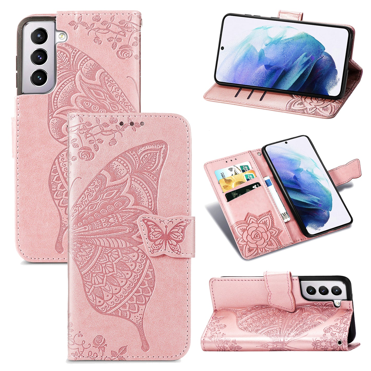 Embossed Butterfly Wallet Flip Case for Samsung Galaxy S22 Plus