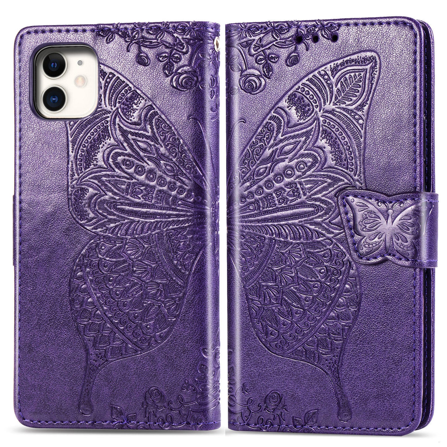 Embossed Butterfly Wallet Flip Case for iPhone 12