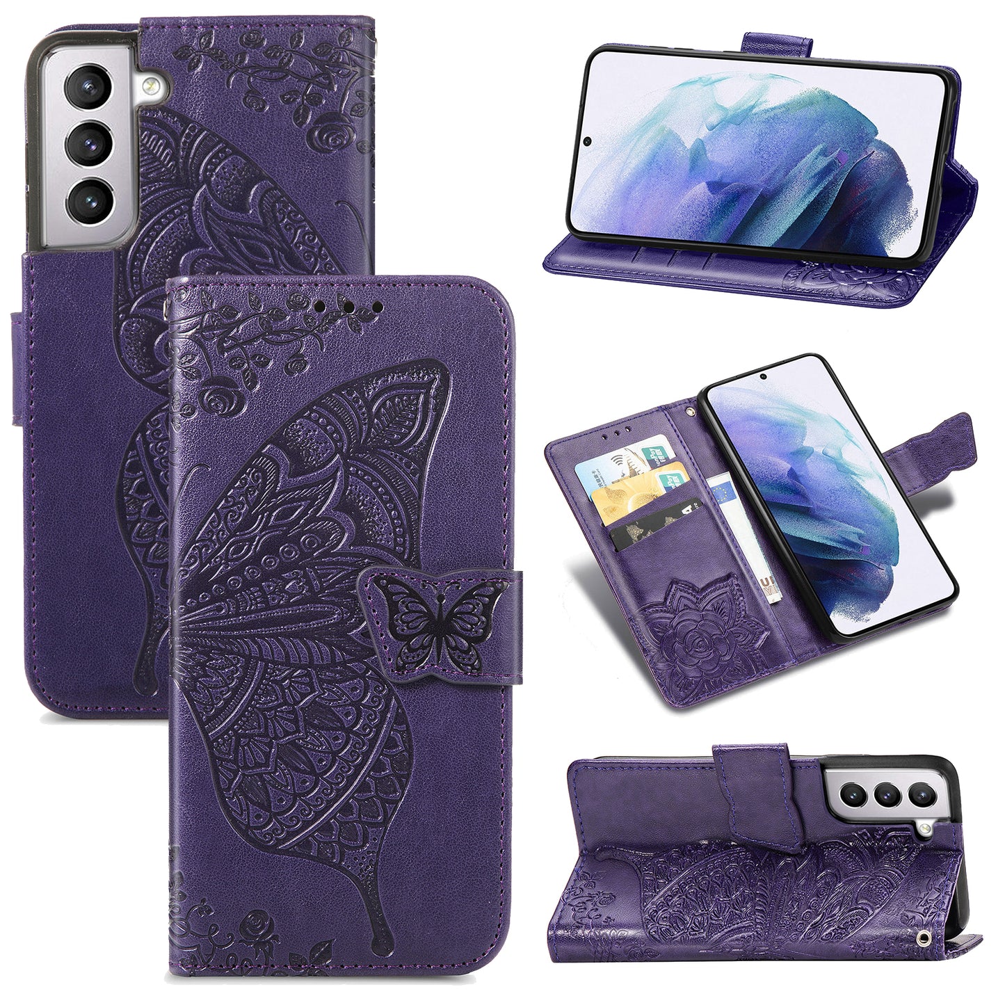 Embossed Butterfly Wallet Flip Case for Samsung Galaxy S22 Plus