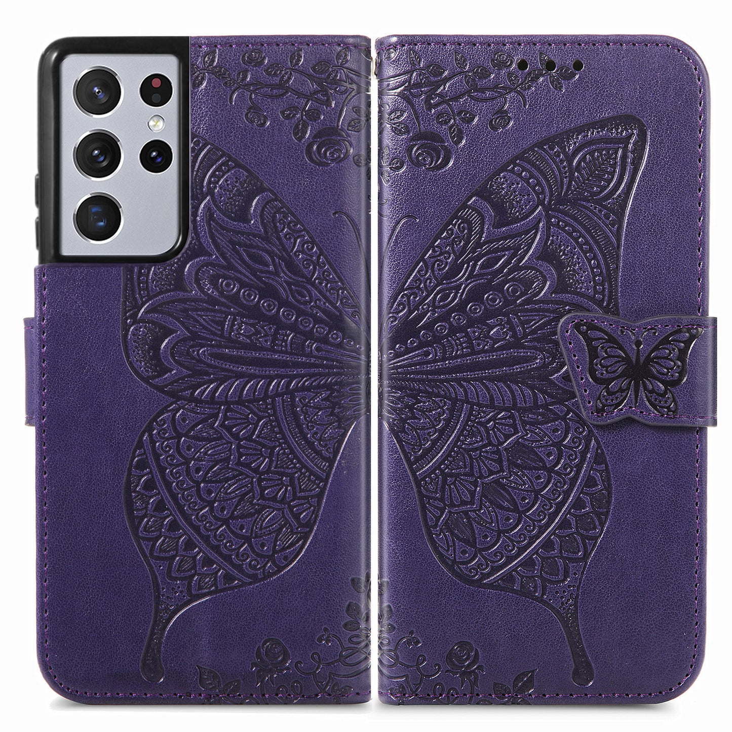 Embossed Butterfly Wallet Flip Case for Samsung Galaxy S21 Ultra