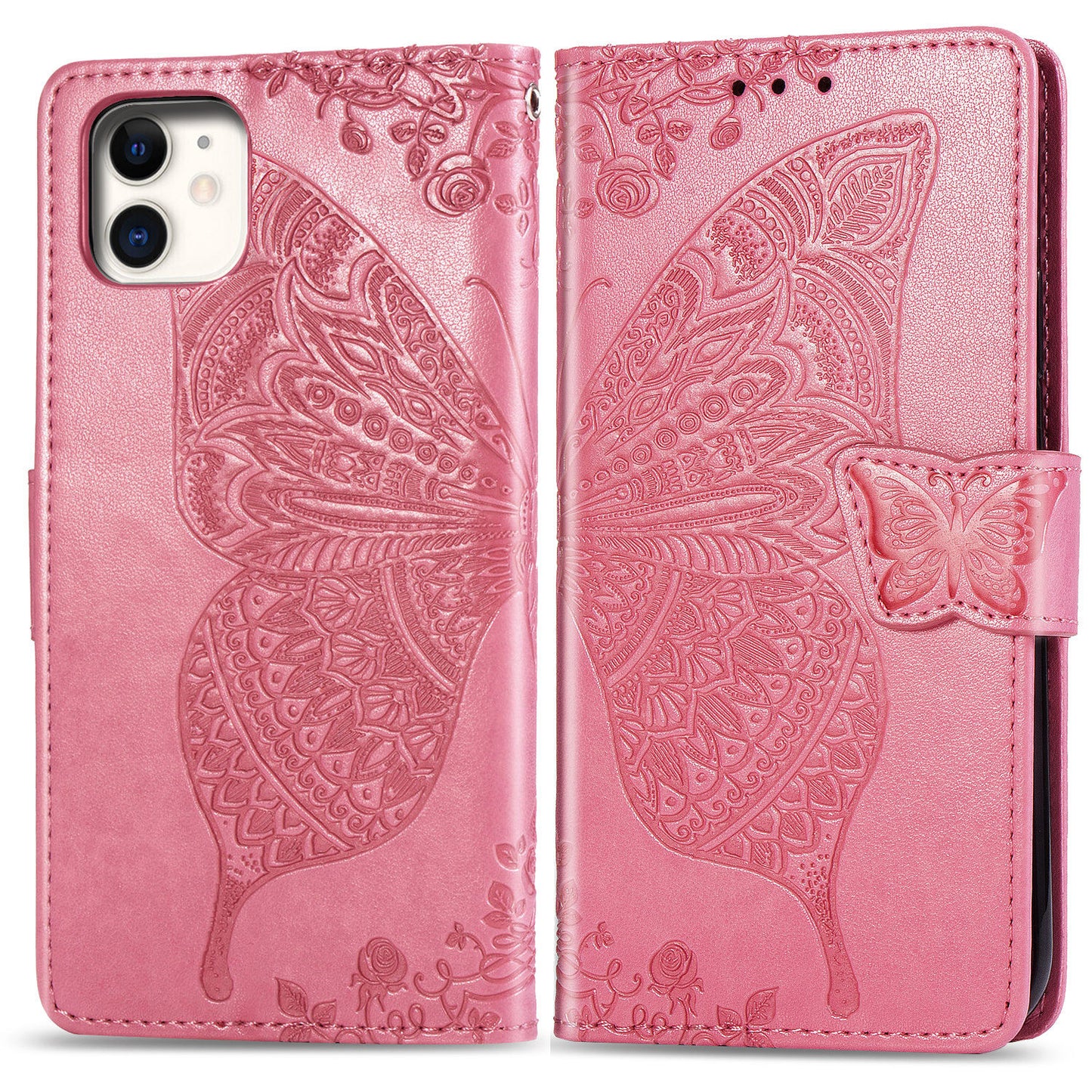 Embossed Butterfly Wallet Flip Case for iPhone 12