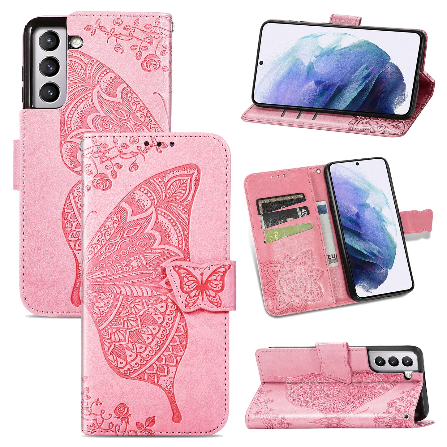 Embossed Butterfly Wallet Flip Case for Samsung Galaxy S22 Plus