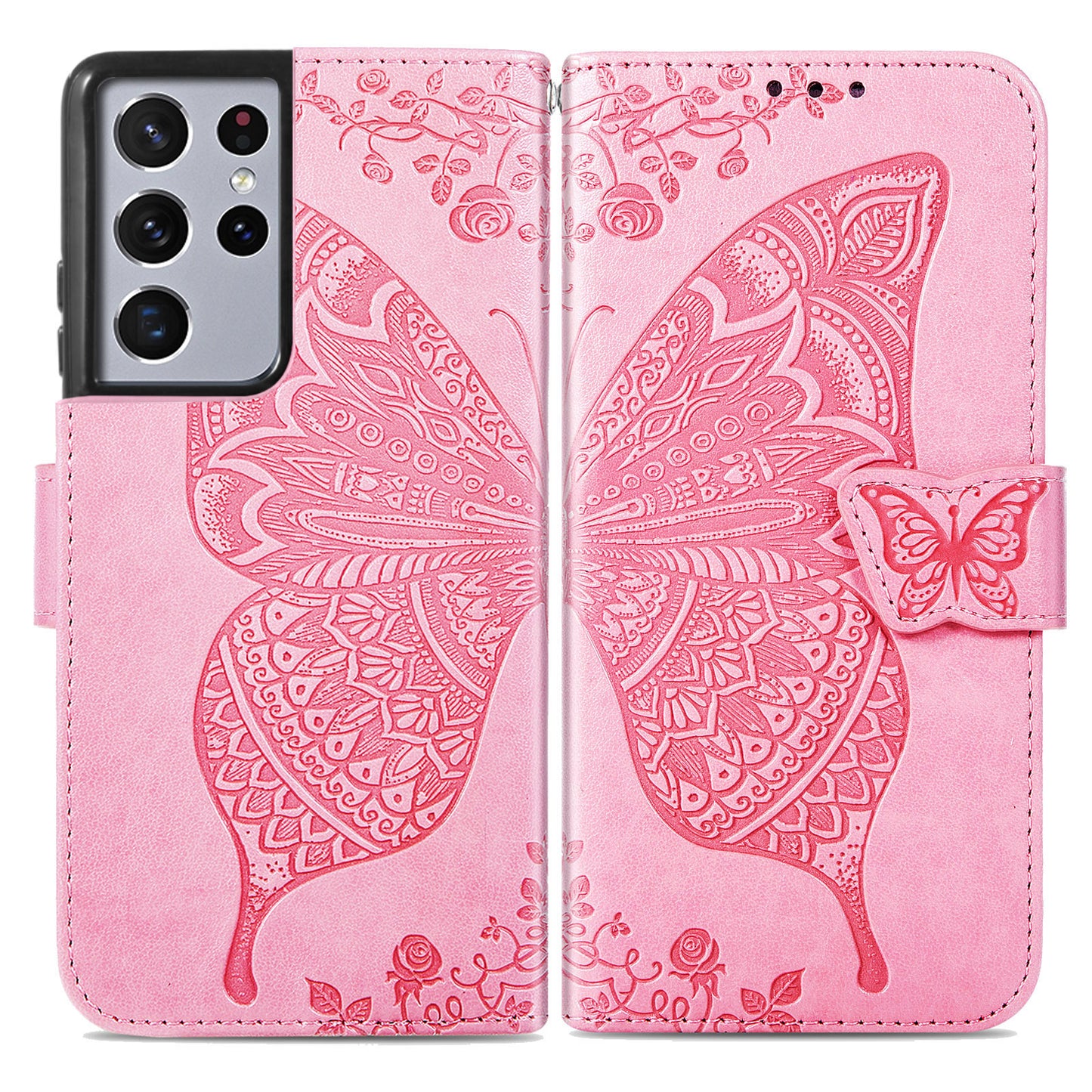 Embossed Butterfly Wallet Flip Case for Samsung Galaxy S21 Ultra