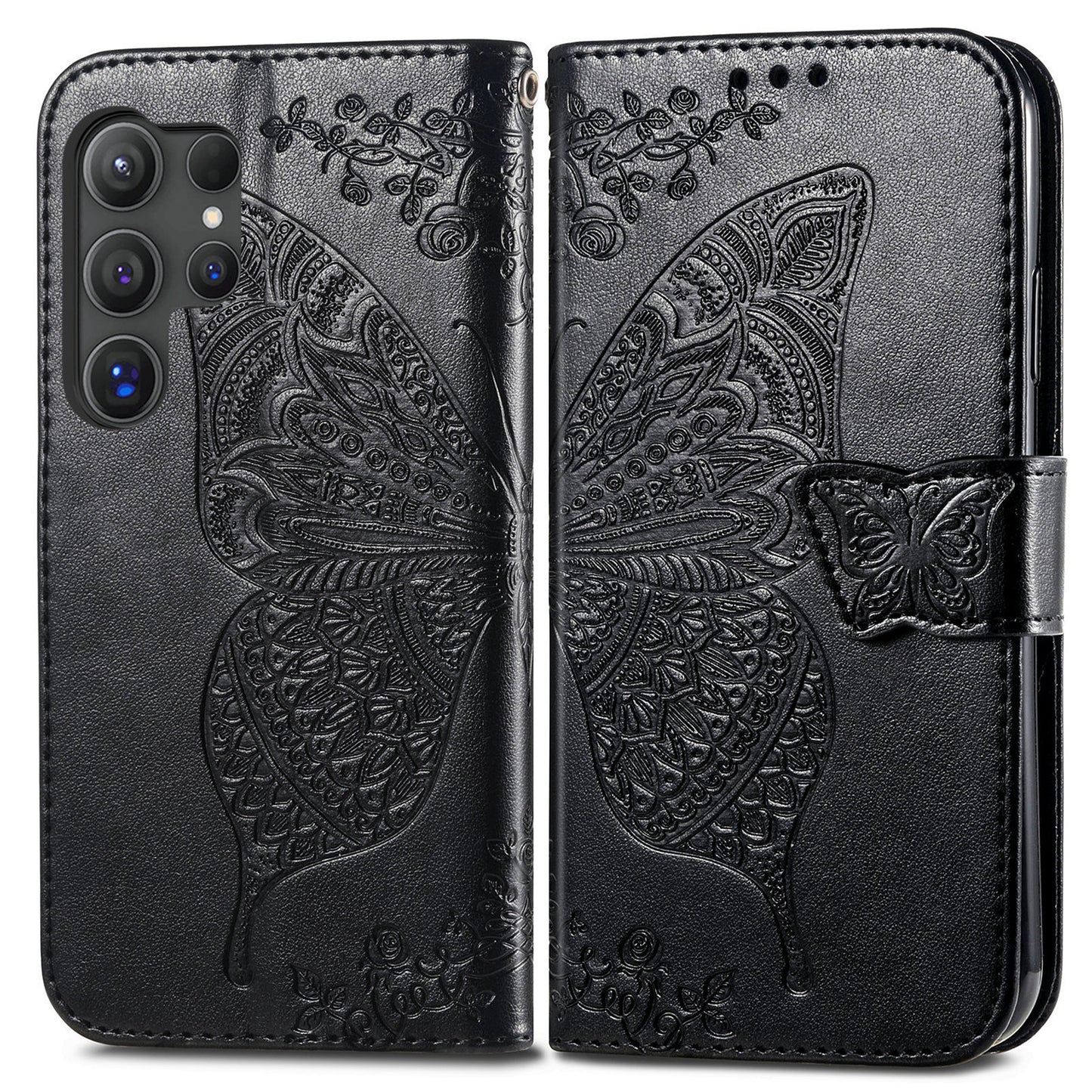 Embossed Butterfly Wallet Flip Case for Samsung Galaxy S23 Ultra