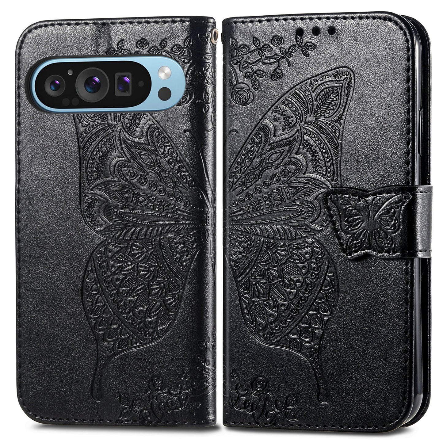 Embossed Butterfly Wallet Flip Case for Google Pixel 9