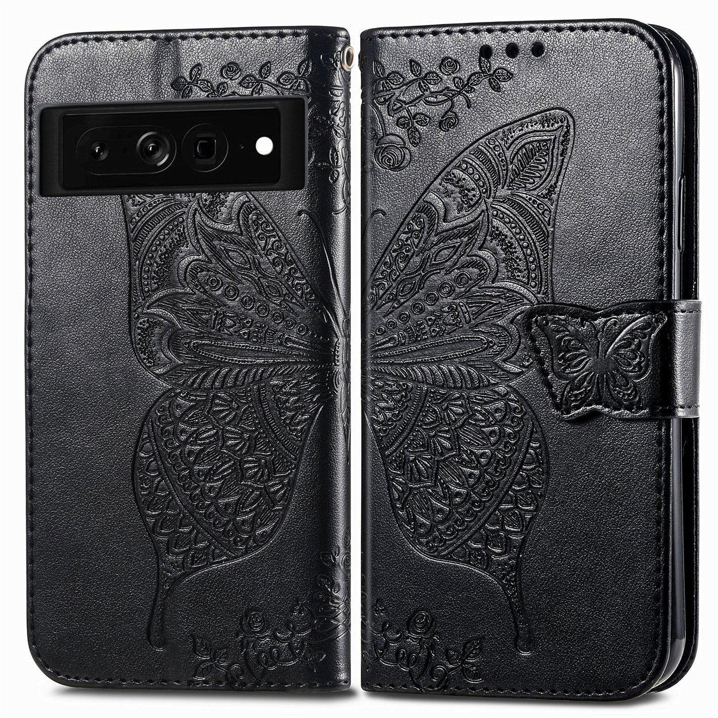 Embossed Butterfly Wallet Flip Case for Google Pixel 7 Pro