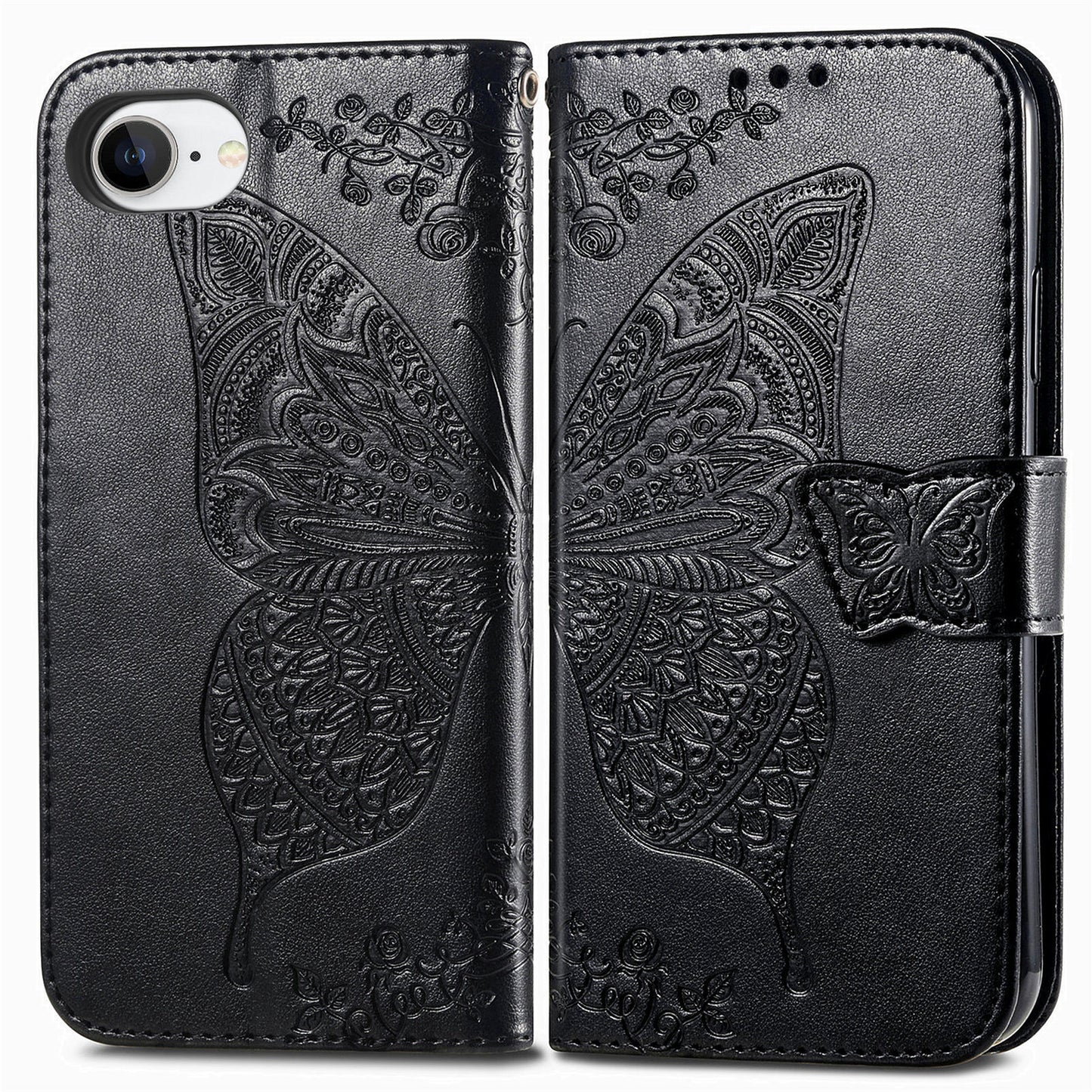 Embossed Butterfly Wallet Flip Case for iPhone 16e