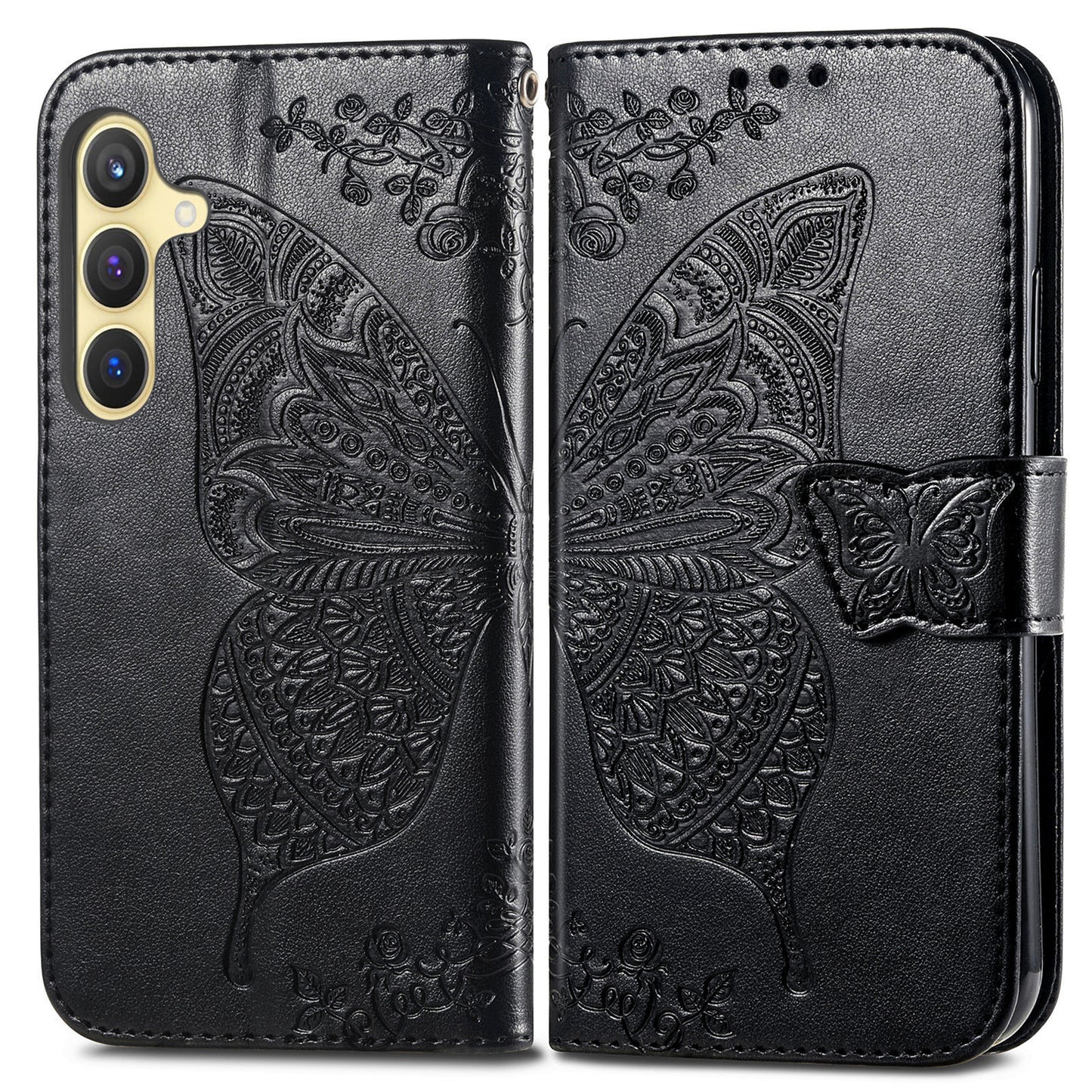 Embossed Butterfly Wallet Flip Case for Samsung Galaxy S23 Plus