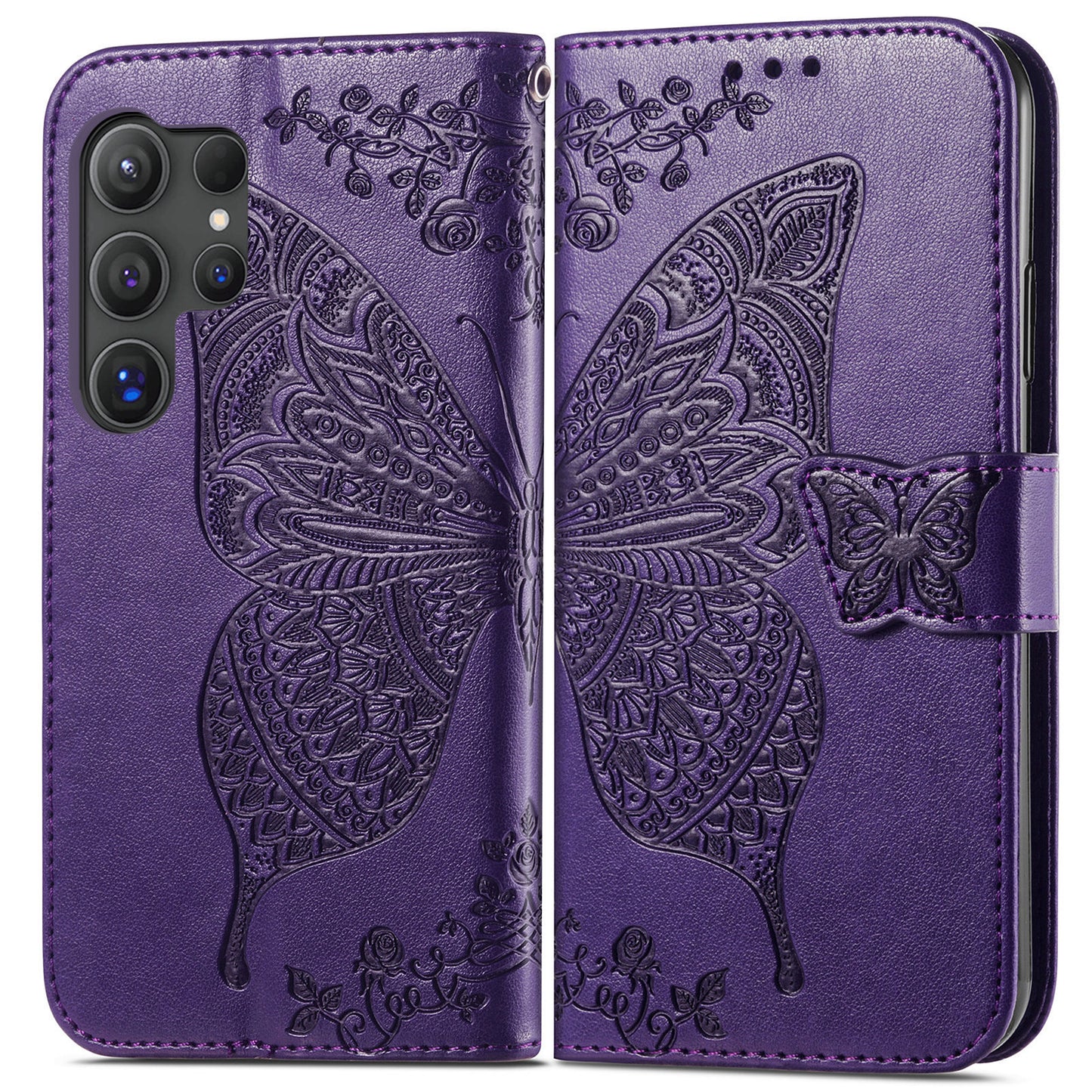 Embossed Butterfly Wallet Flip Case for Samsung Galaxy S23 Ultra