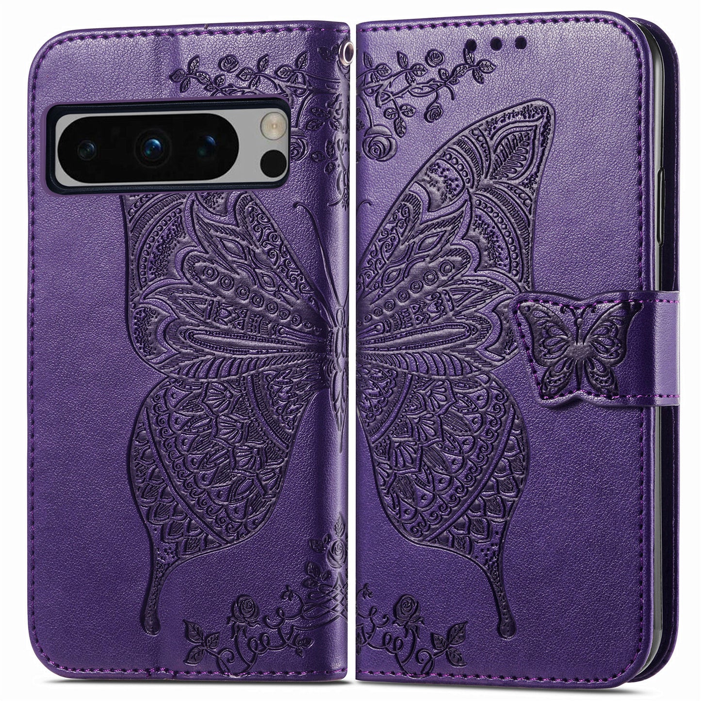 Embossed Butterfly Wallet Flip Case for Google Pixel 8 Pro